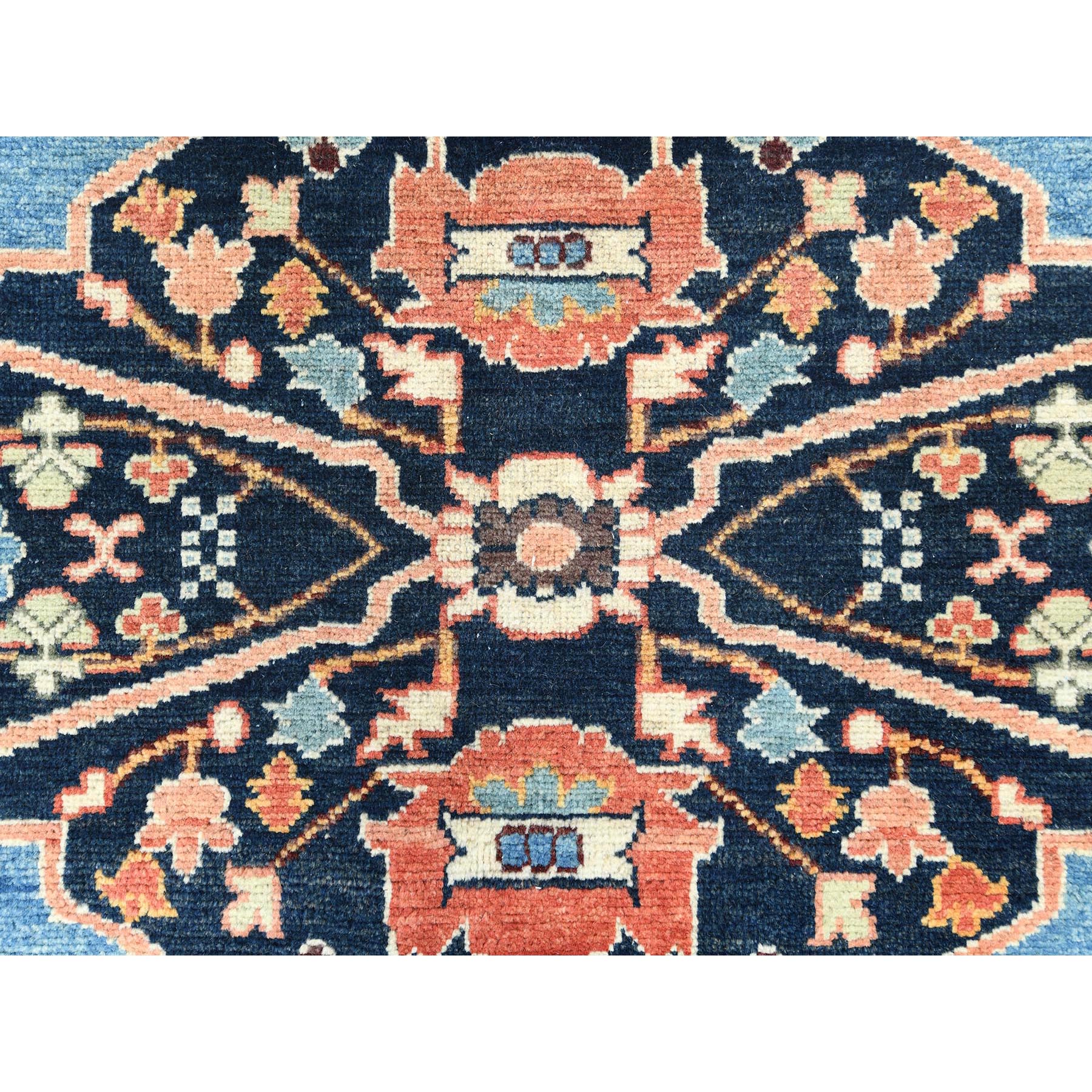 8'x9'6" Coral Orange, Afghan Peshawar with Large Medallion Heriz Design Vegetable Dyes, 100% Wool Hand Knotted, Oriental Rug Sh82676