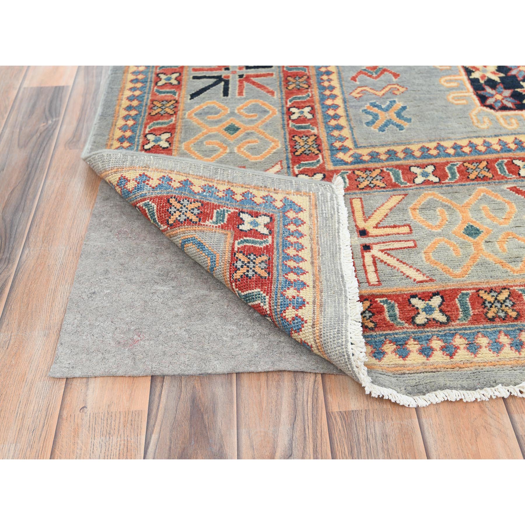 7'9"x10'8" Ash Gray, Special Kazak with All Over Medallions Natural Dyes, 100% Wool Hand Knotted, Oriental Rug Sh82706