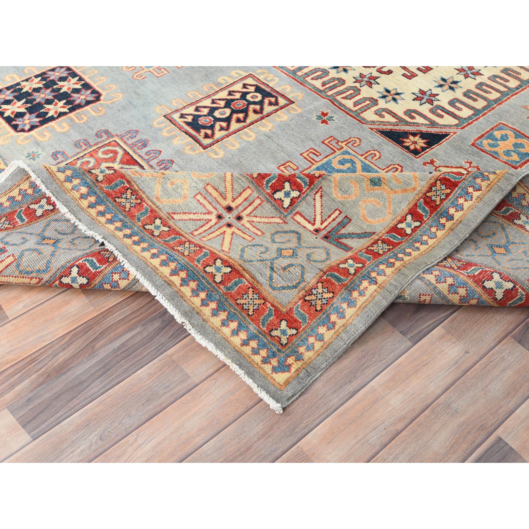 7'9"x10'8" Ash Gray, Special Kazak with All Over Medallions Natural Dyes, 100% Wool Hand Knotted, Oriental Rug Sh82706