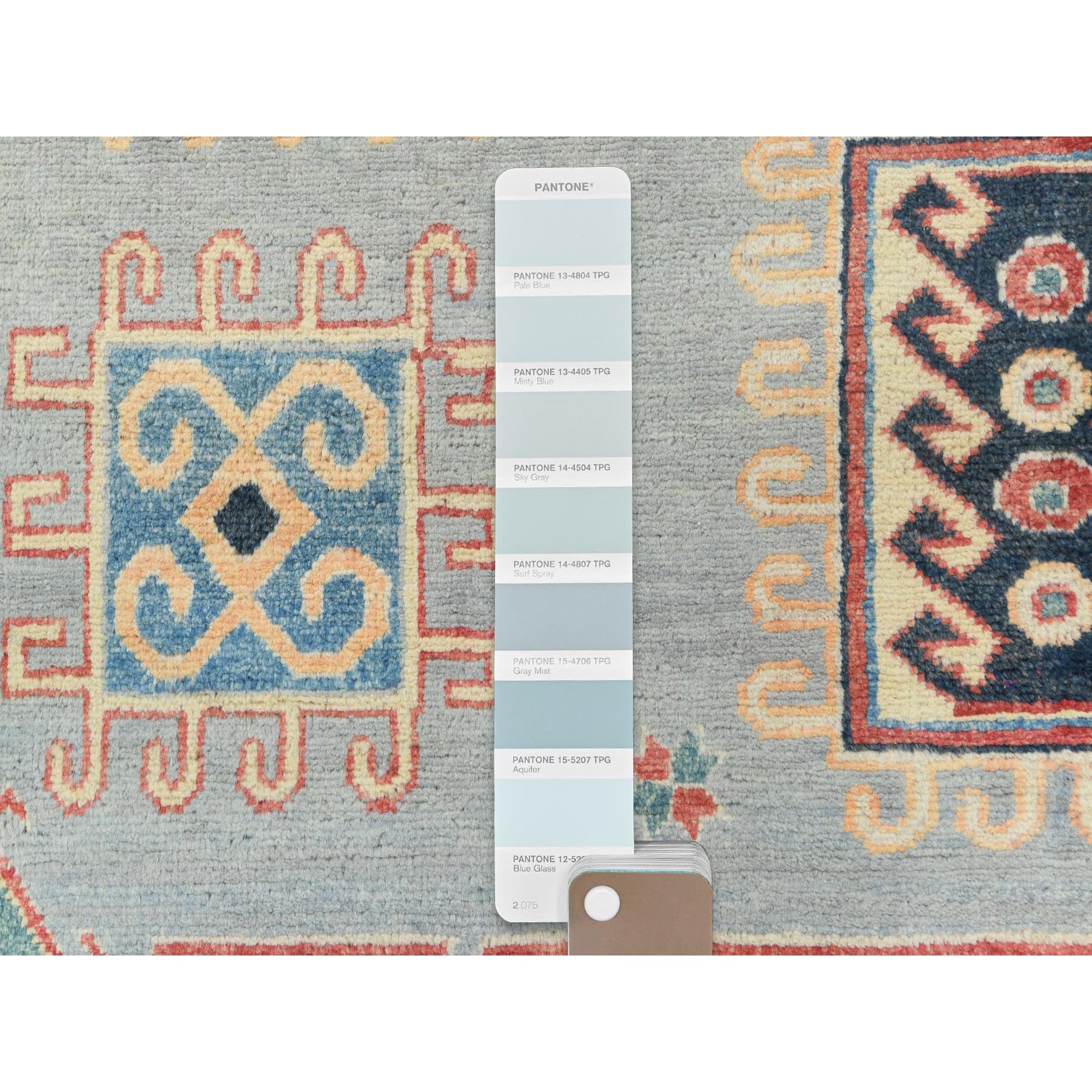 7'9"x10'8" Ash Gray, Special Kazak with All Over Medallions Natural Dyes, 100% Wool Hand Knotted, Oriental Rug Sh82706