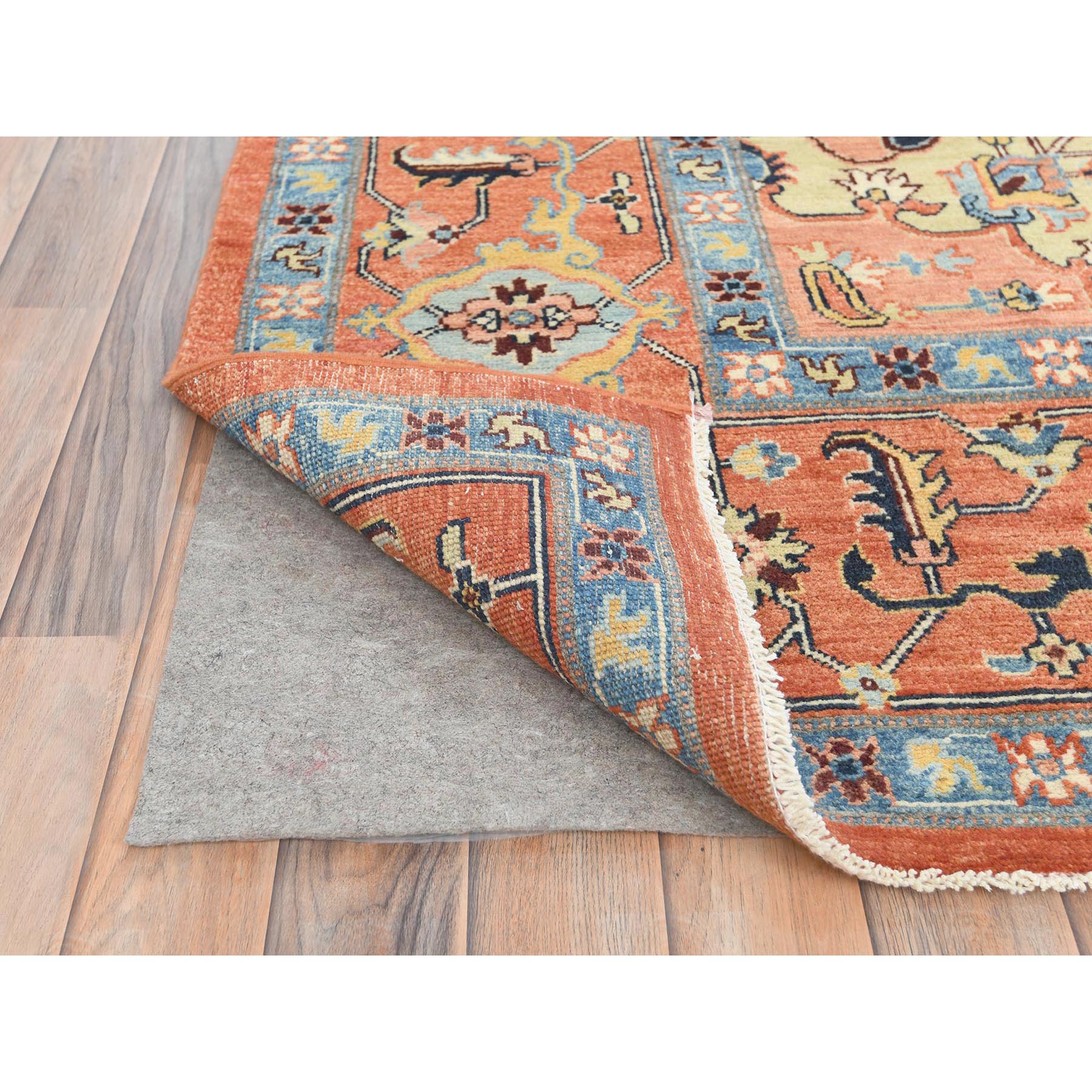 8'9"x11'8" Pastel Orange, Afghan Peshawar with Serapi Heriz Medallion Design Vegetable Dyes, Natural Wool Hand Knotted, Oriental Rug Sh82876