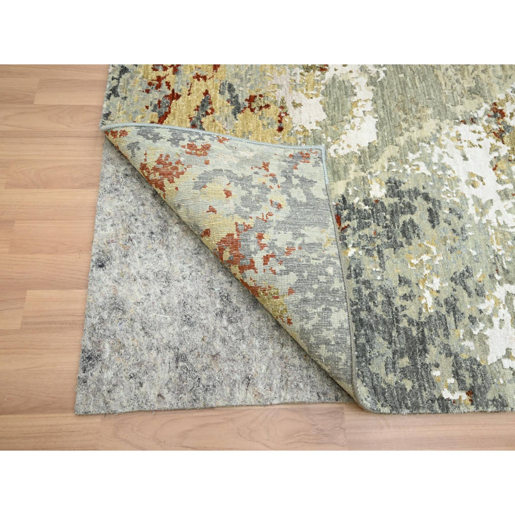 7'10"x10'1" Shades of Gray, Persian Knot, Abstract with Galaxy Design, Pure Wool, Hand Knotted, Densely Woven, Oriental Rug Sh83128