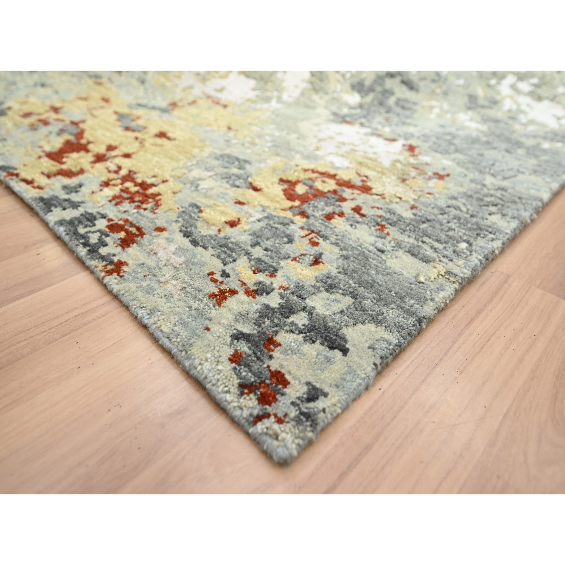 7'10"x10'1" Shades of Gray, Persian Knot, Abstract with Galaxy Design, Pure Wool, Hand Knotted, Densely Woven, Oriental Rug Sh83128