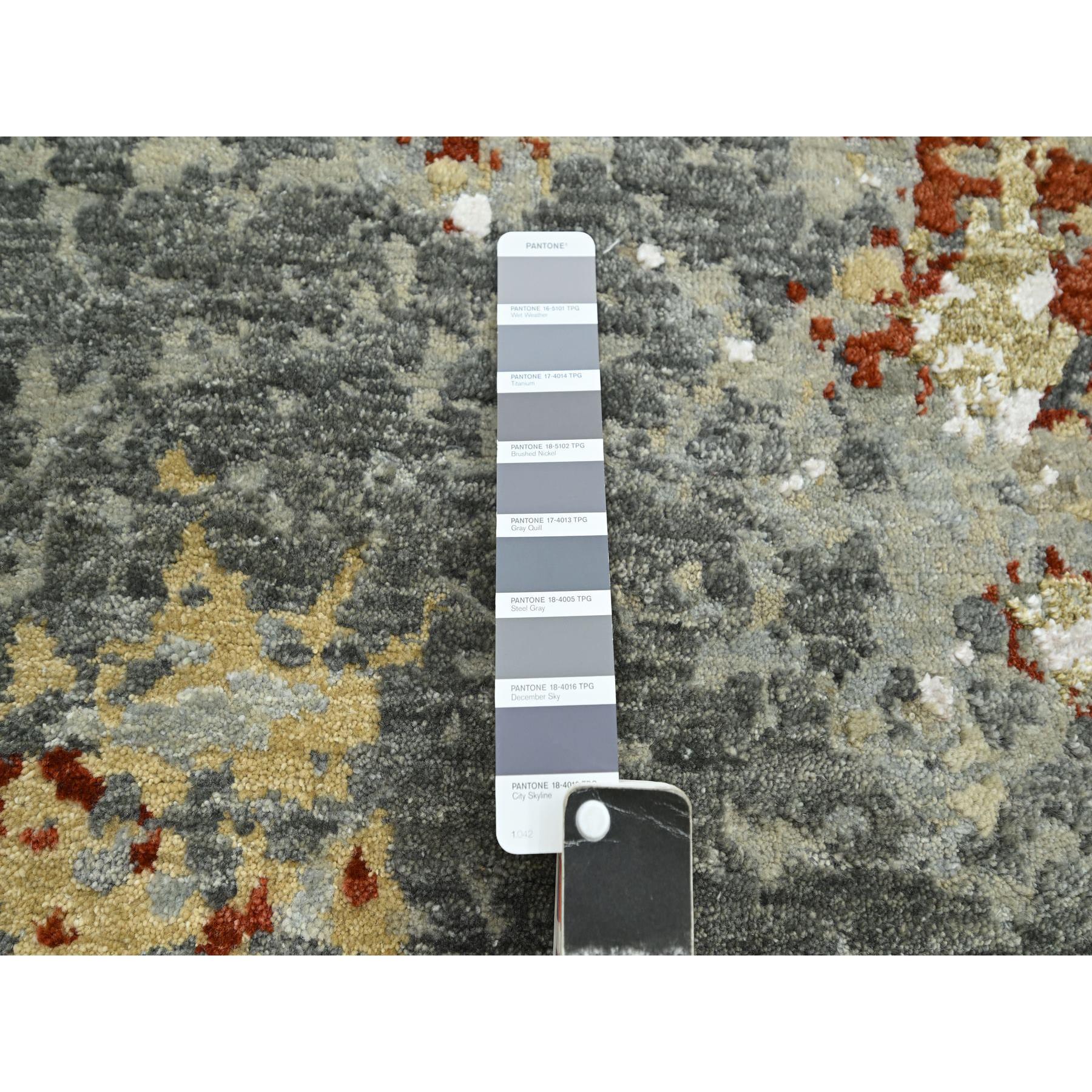 7'10"x10'1" Shades of Gray, Persian Knot, Abstract with Galaxy Design, Pure Wool, Hand Knotted, Densely Woven, Oriental Rug Sh83128