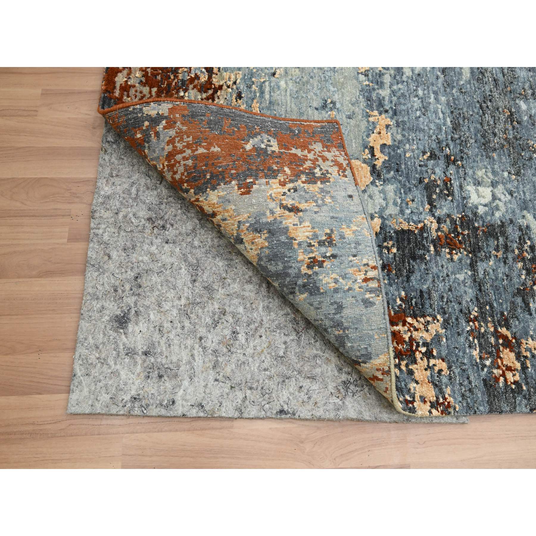 7'10"x10'2" Aegean Blue with Rust Red, Hand Knotted, Abstract with Galaxy Design, Persian Knot, 100% Wool, Densely Woven, Oriental Rug Sh83129