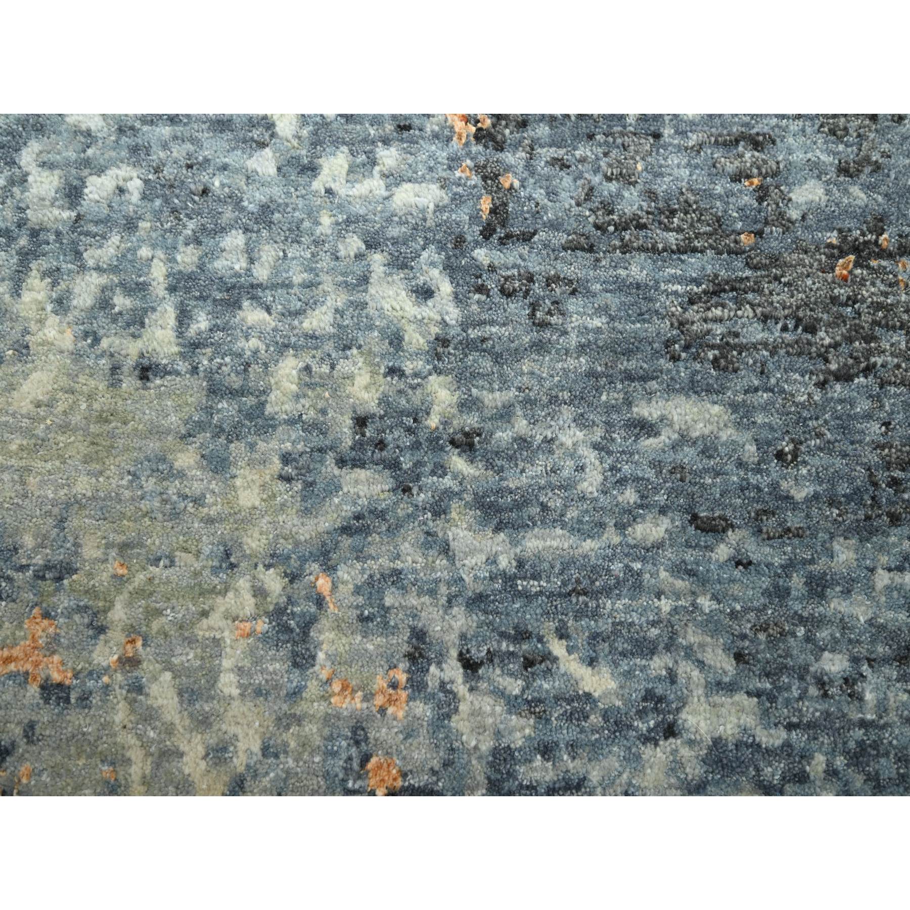 7'10"x10'2" Aegean Blue with Rust Red, Hand Knotted, Abstract with Galaxy Design, Persian Knot, 100% Wool, Densely Woven, Oriental Rug Sh83129