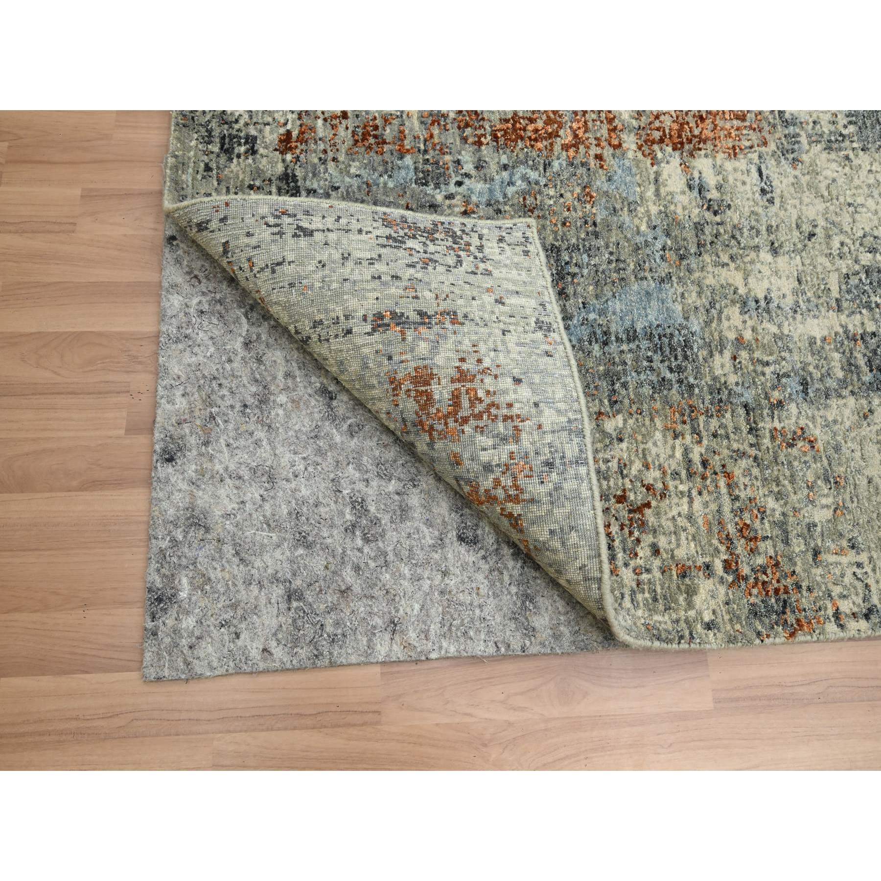 8'x10'2" Artichoke Green, Abstract with Galaxy Design, Persian Knot, Pure Wool, Hand Knotted, Densely Woven, Oriental Rug Sh83130