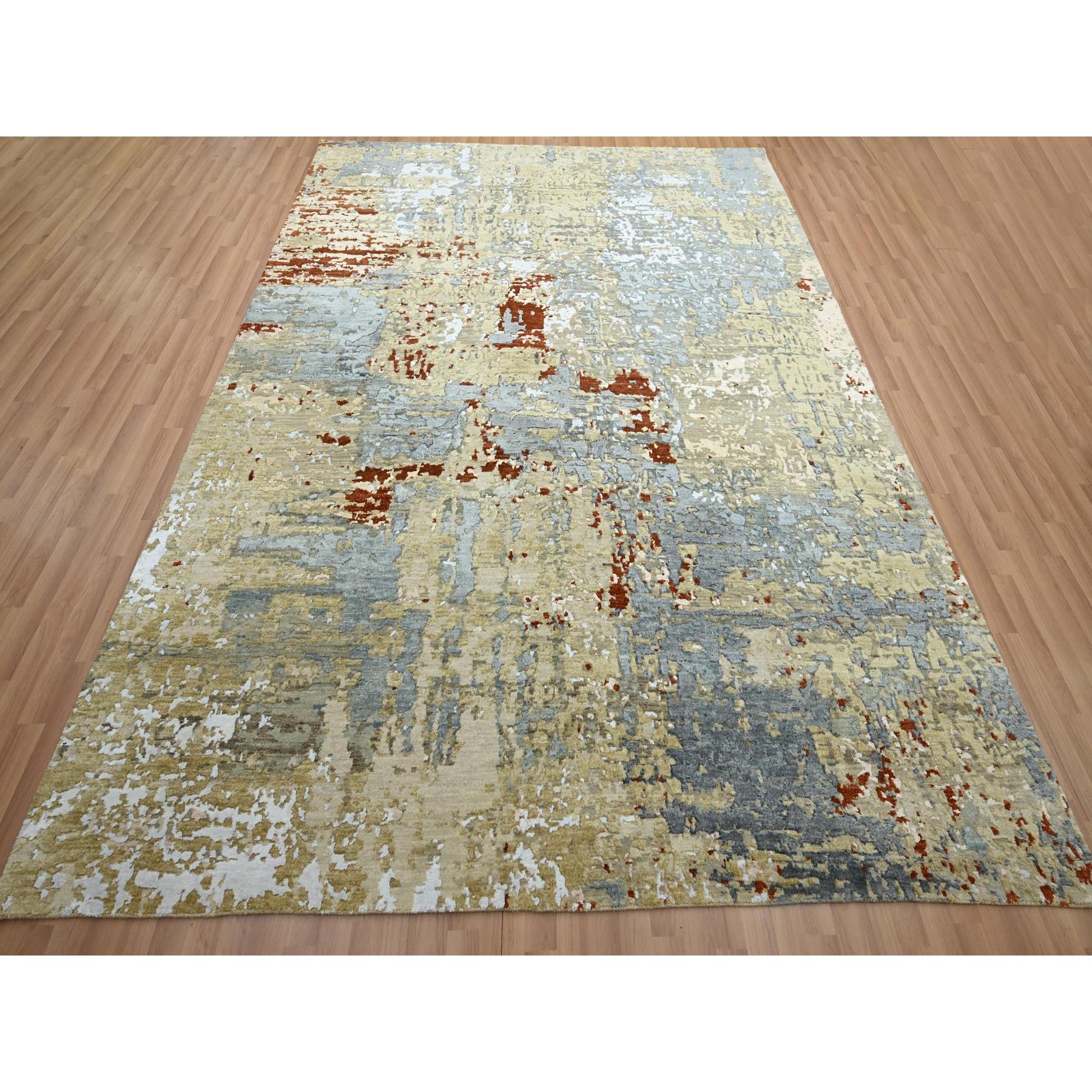 8'x10'3" Laurel Green, Persian Knot, Abstract with Galaxy Design, 100% Wool, Hand Knotted, Densely Woven, Oriental Rug Sh83131