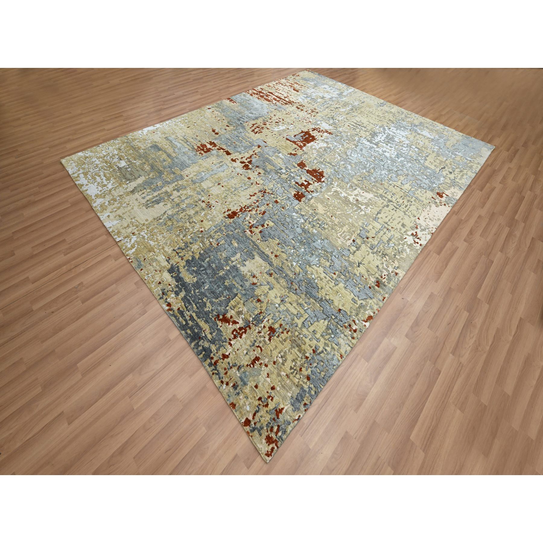 8'x10'3" Laurel Green, Persian Knot, Abstract with Galaxy Design, 100% Wool, Hand Knotted, Densely Woven, Oriental Rug Sh83131