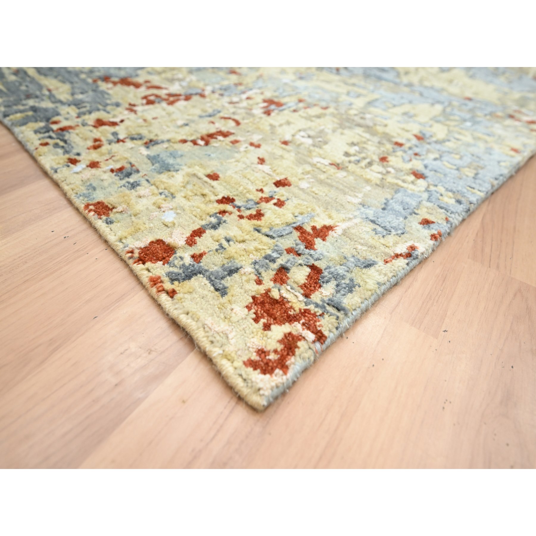 8'x10'3" Laurel Green, Persian Knot, Abstract with Galaxy Design, 100% Wool, Hand Knotted, Densely Woven, Oriental Rug Sh83131