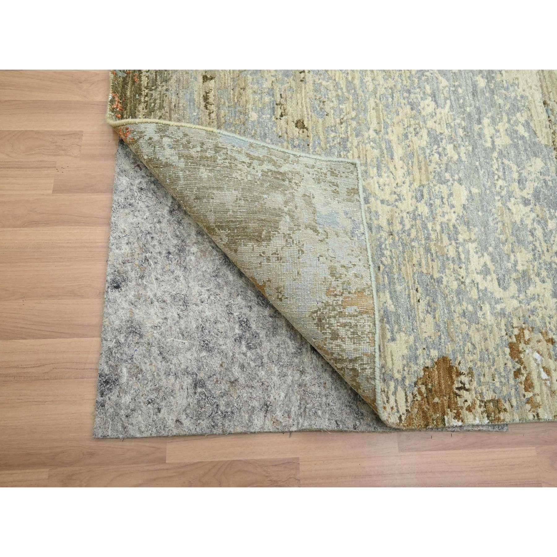 8'1"x10'5" Laurel Green with Aegean Blue, Persian Knot, Abstract with Galaxy Design, Densely Woven, Pure Wool, Hand Knotted, Oriental Rug Sh83132