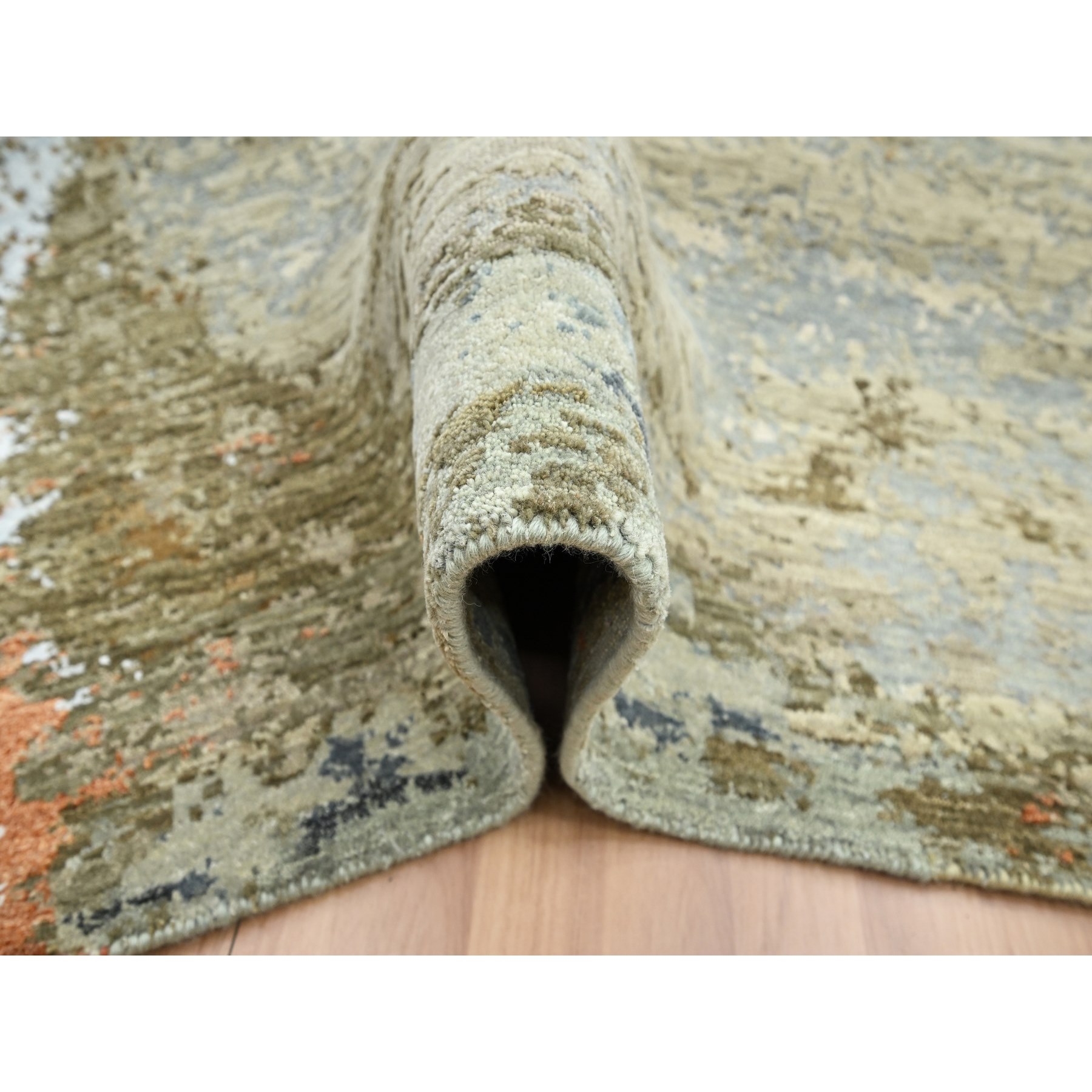 8'1"x10'5" Laurel Green with Aegean Blue, Persian Knot, Abstract with Galaxy Design, Densely Woven, Pure Wool, Hand Knotted, Oriental Rug Sh83132