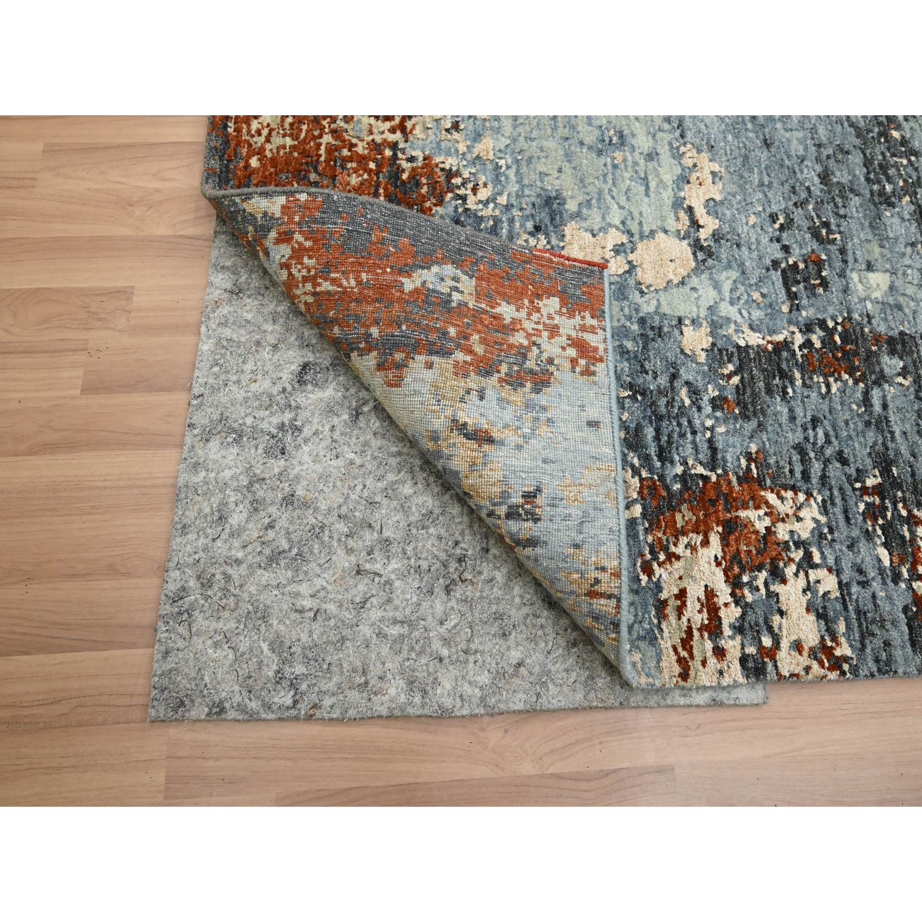 8'1"x10'2" Pewter Gray with Beige, Persian Knot, Abstract with Galaxy Design, 100% Wool, Hand Knotted, Densely Woven, Oriental Rug Sh83133