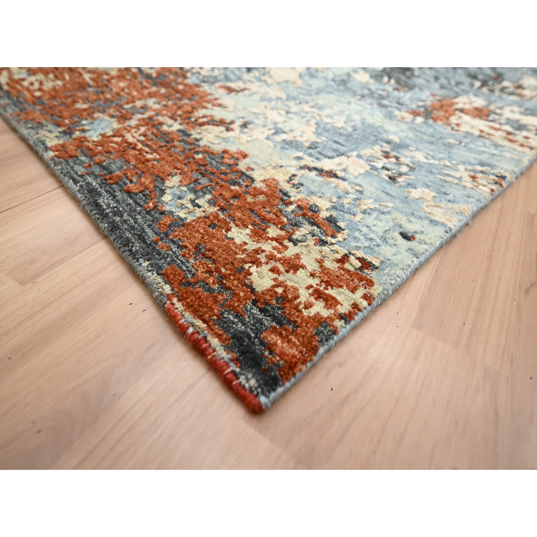 8'1"x10'2" Pewter Gray with Beige, Persian Knot, Abstract with Galaxy Design, 100% Wool, Hand Knotted, Densely Woven, Oriental Rug Sh83133