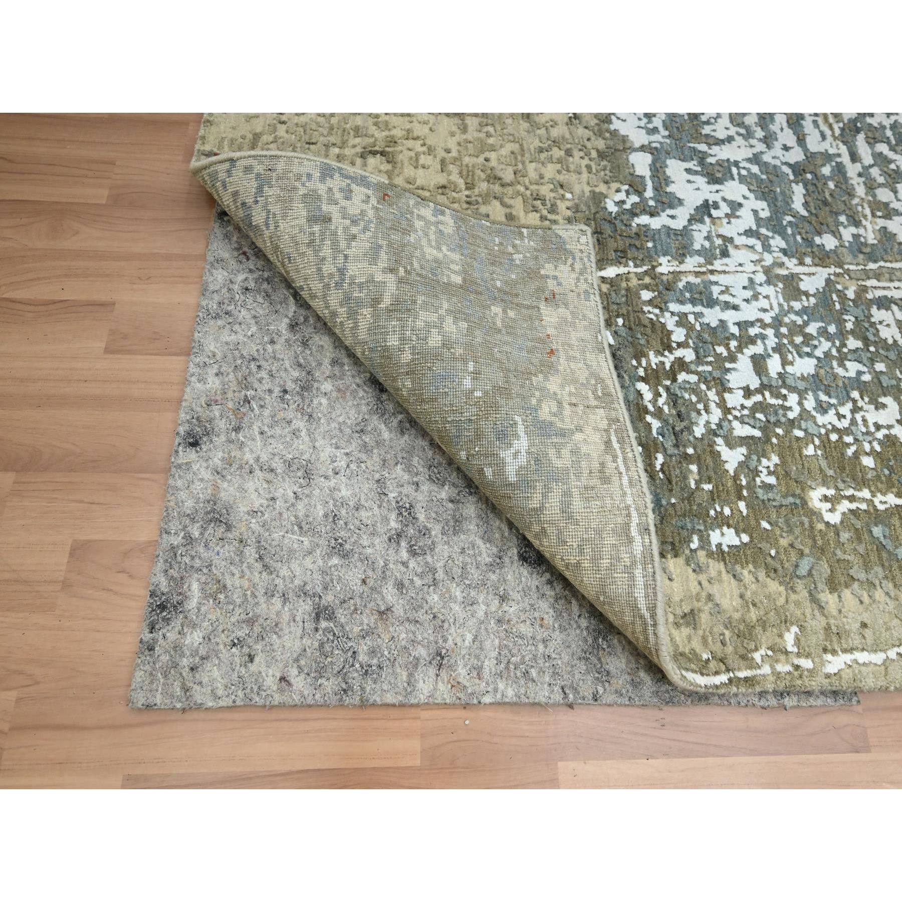 7'10"x10'2" Beige with Green, Pure Wool, Abstract with Galaxy Design, Persian Knot, Hand Knotted, Densely Woven, Oriental Rug Sh83134