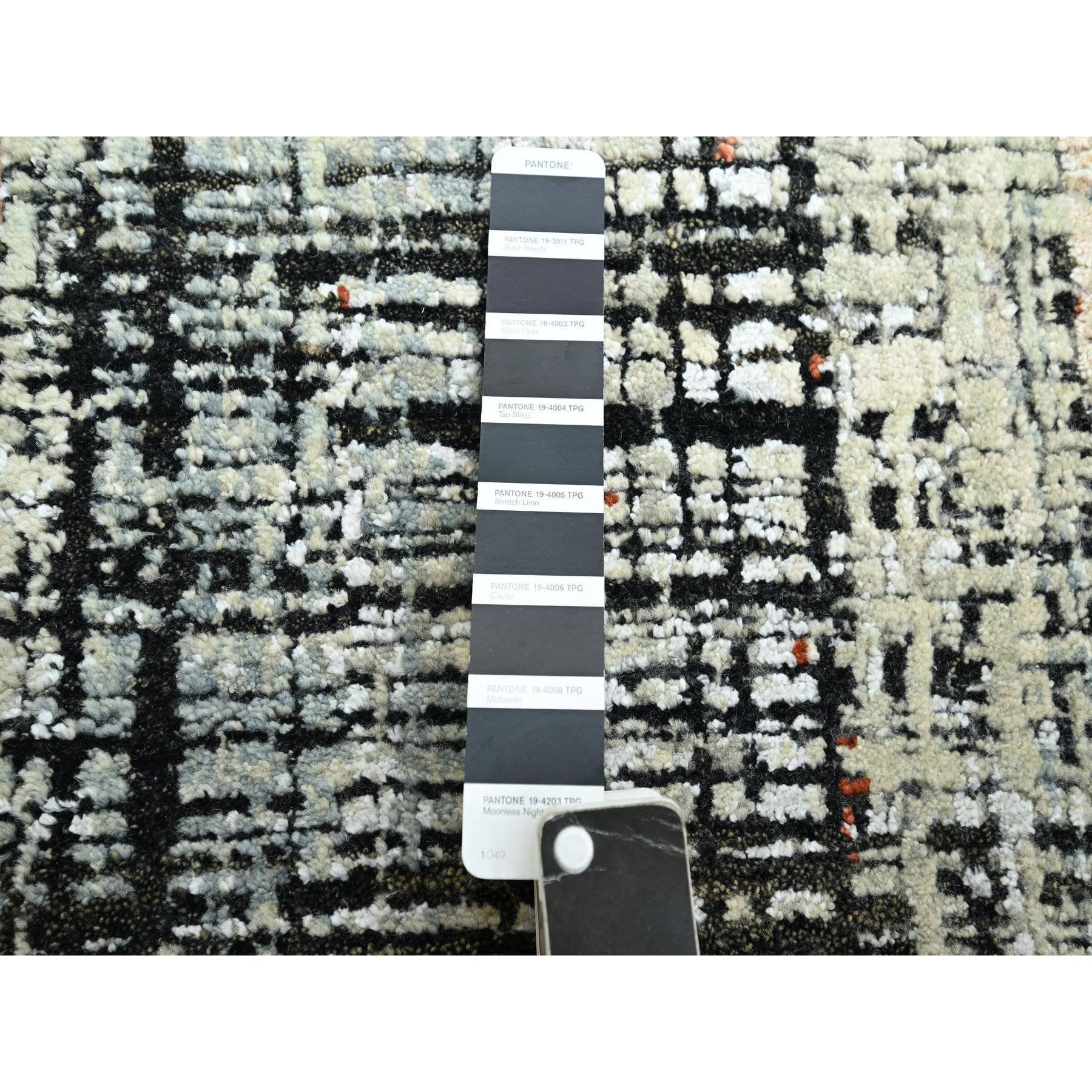 8'x10'3" Onyx Black with Beige, Abstract with Galaxy Design, Persian Knot, Densely Woven, 100% Wool, Hand Knotted, Oriental Rug Sh83135