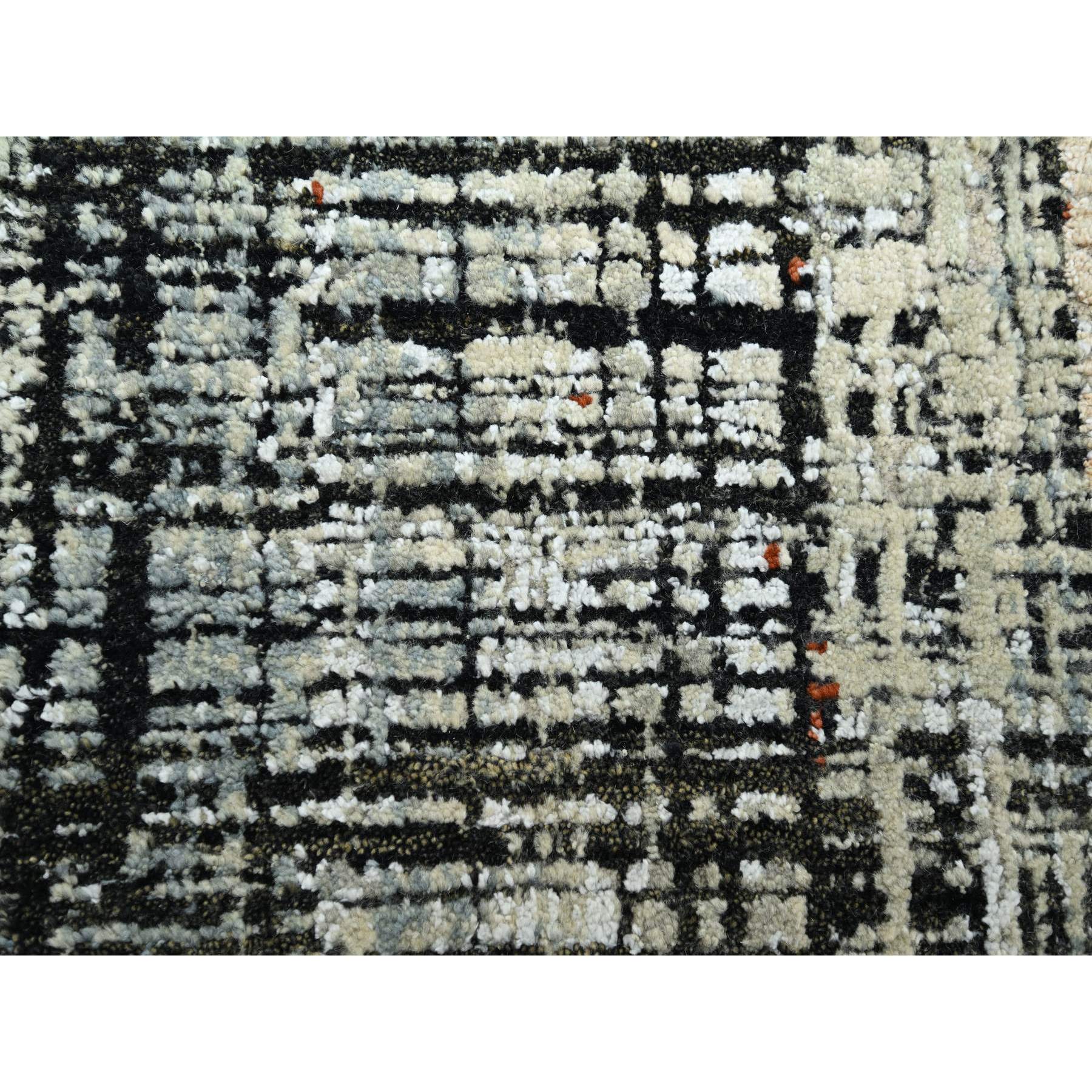 8'x10'3" Onyx Black with Beige, Abstract with Galaxy Design, Persian Knot, Densely Woven, 100% Wool, Hand Knotted, Oriental Rug Sh83135