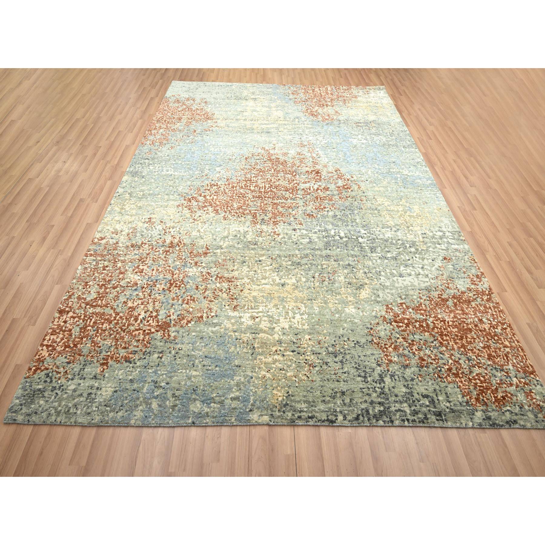 8'x10'6" Rust Red with Gray, Persian Knot, Abstract with Galaxy Design, Pure Wool, Hand Knotted, Densely Woven, Oriental Rug Sh83136