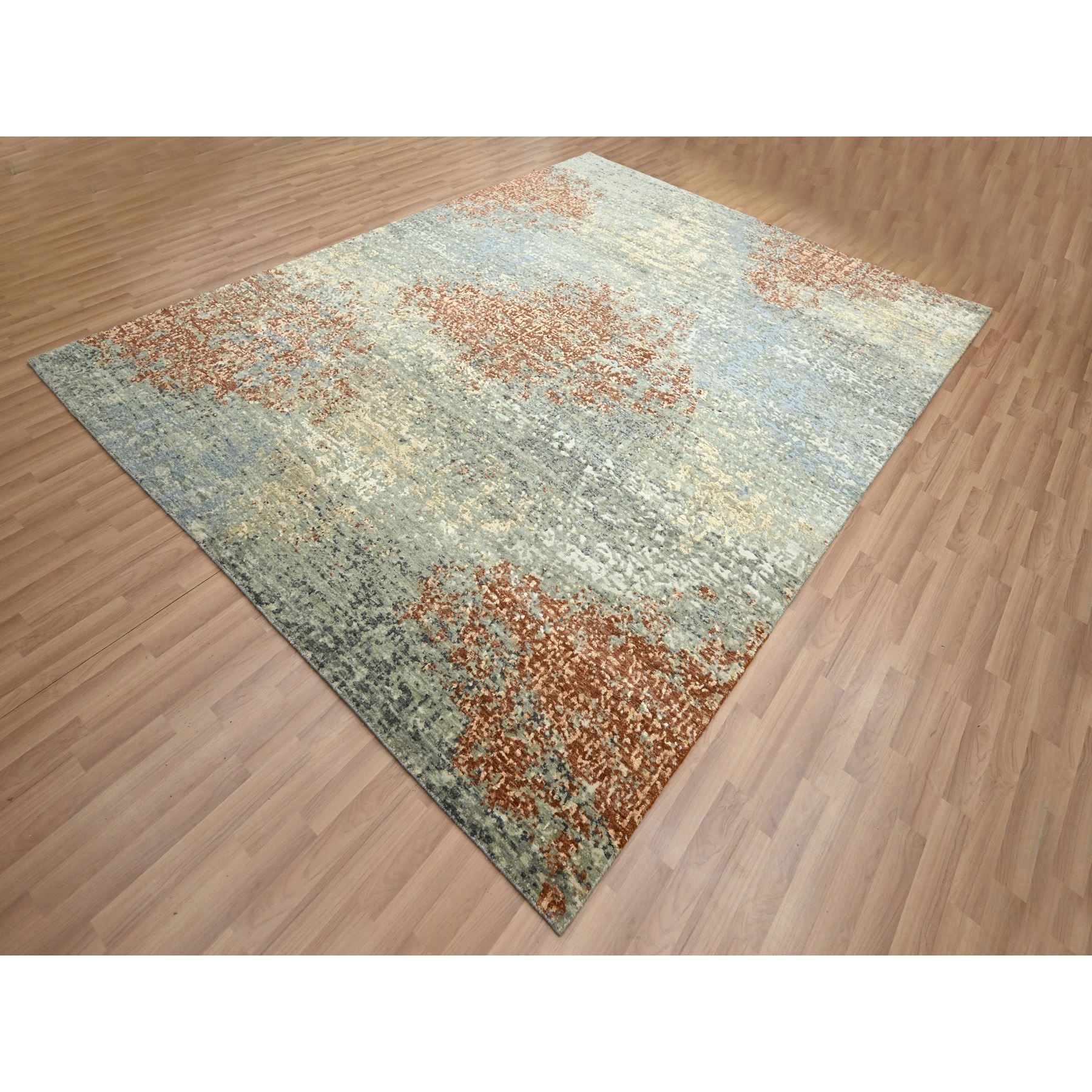 8'x10'6" Rust Red with Gray, Persian Knot, Abstract with Galaxy Design, Pure Wool, Hand Knotted, Densely Woven, Oriental Rug Sh83136