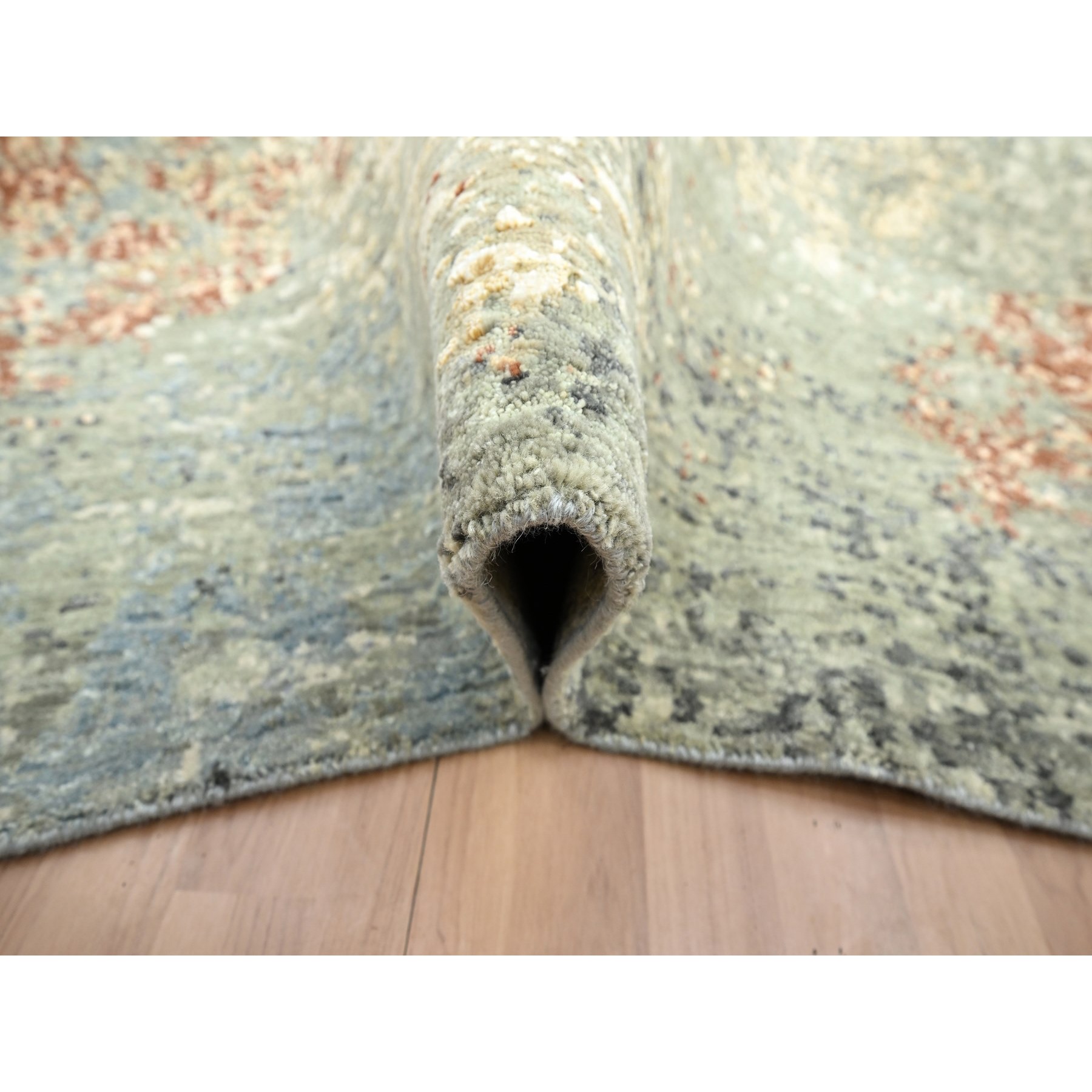 8'x10'6" Rust Red with Gray, Persian Knot, Abstract with Galaxy Design, Pure Wool, Hand Knotted, Densely Woven, Oriental Rug Sh83136
