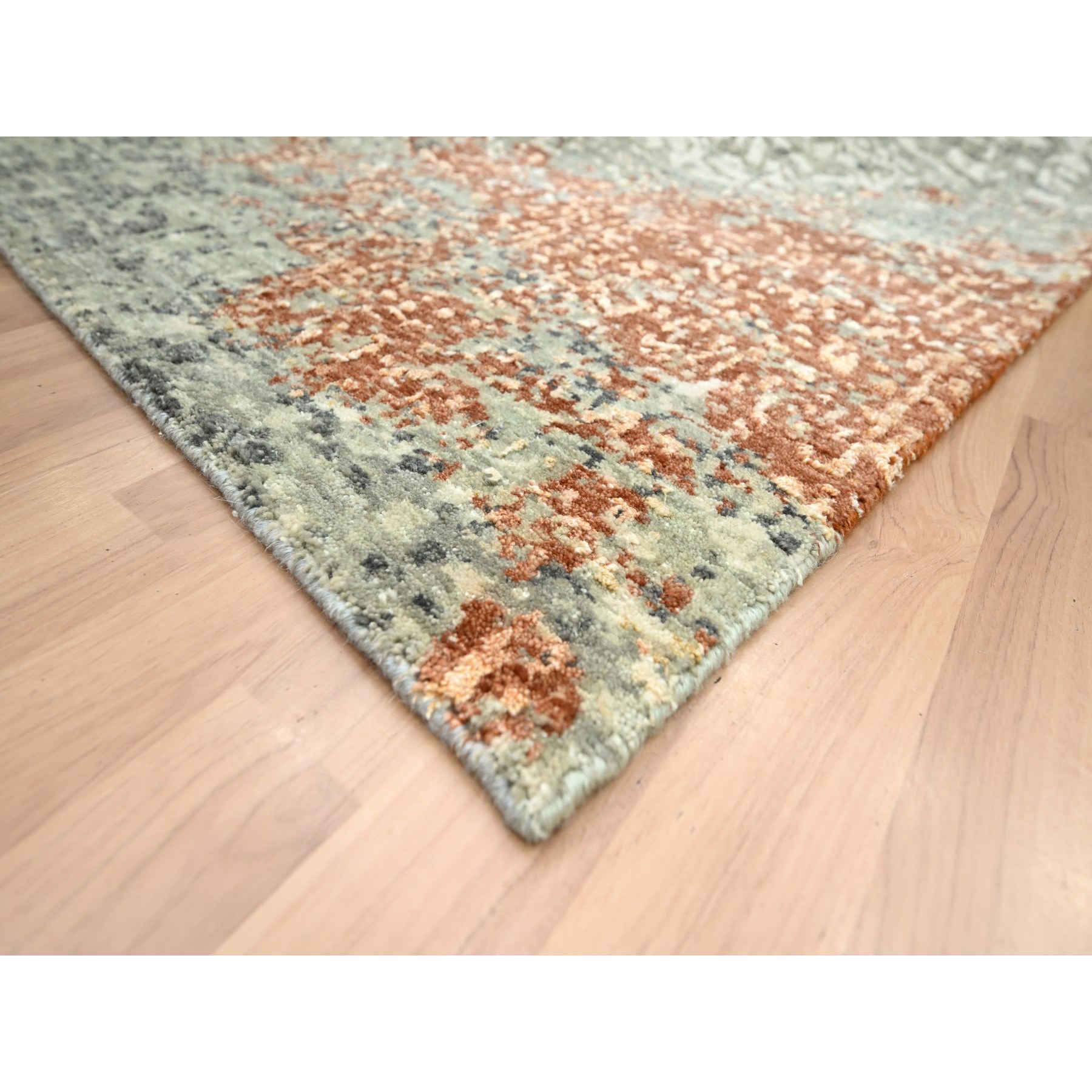 8'x10'6" Rust Red with Gray, Persian Knot, Abstract with Galaxy Design, Pure Wool, Hand Knotted, Densely Woven, Oriental Rug Sh83136