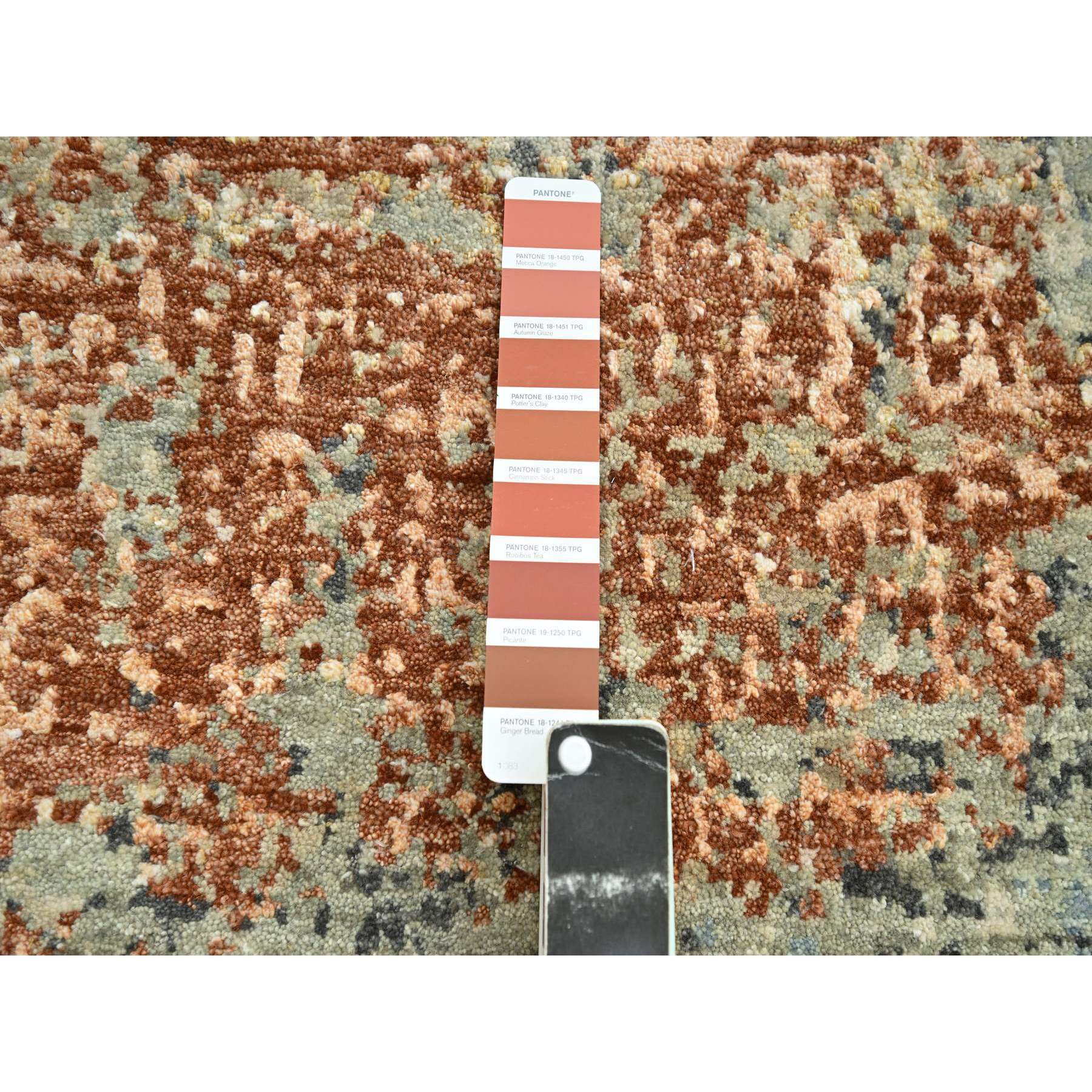 8'x10'6" Rust Red with Gray, Persian Knot, Abstract with Galaxy Design, Pure Wool, Hand Knotted, Densely Woven, Oriental Rug Sh83136