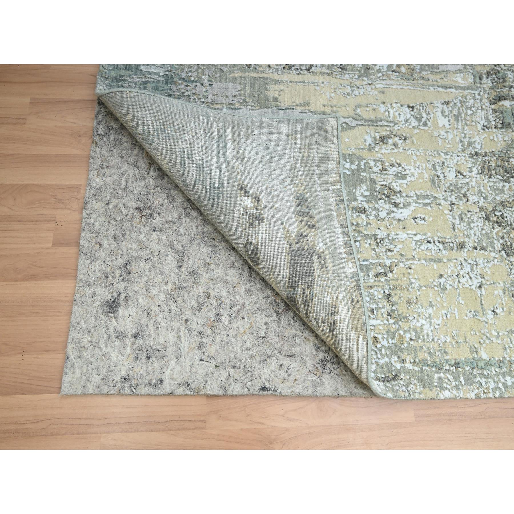 8'1"x10' Shades of Gray, Hand Knotted, Abstract with Galaxy Design, Persian Knot, 100% Wool, Densely Woven, Oriental Rug Sh83137