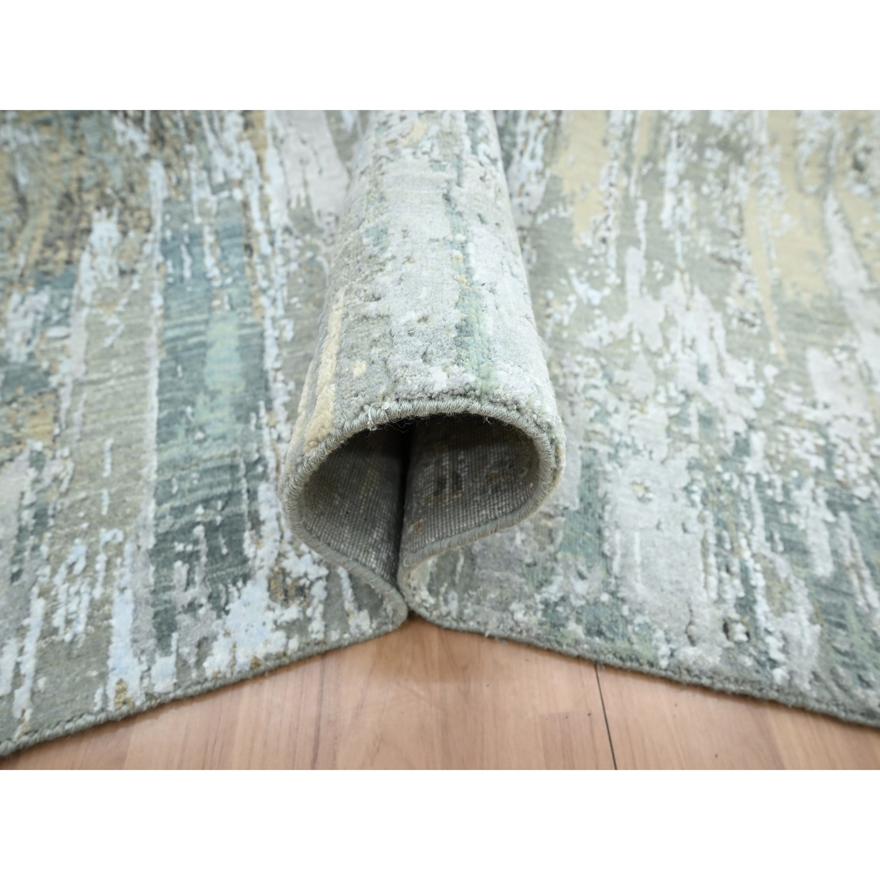 8'1"x10' Shades of Gray, Hand Knotted, Abstract with Galaxy Design, Persian Knot, 100% Wool, Densely Woven, Oriental Rug Sh83137