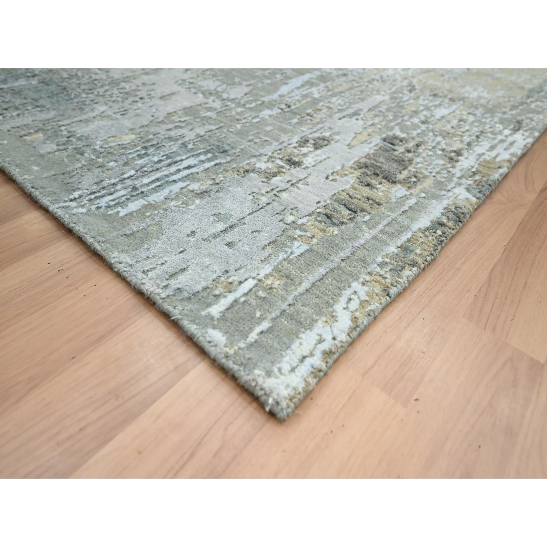 8'1"x10' Shades of Gray, Hand Knotted, Abstract with Galaxy Design, Persian Knot, 100% Wool, Densely Woven, Oriental Rug Sh83137