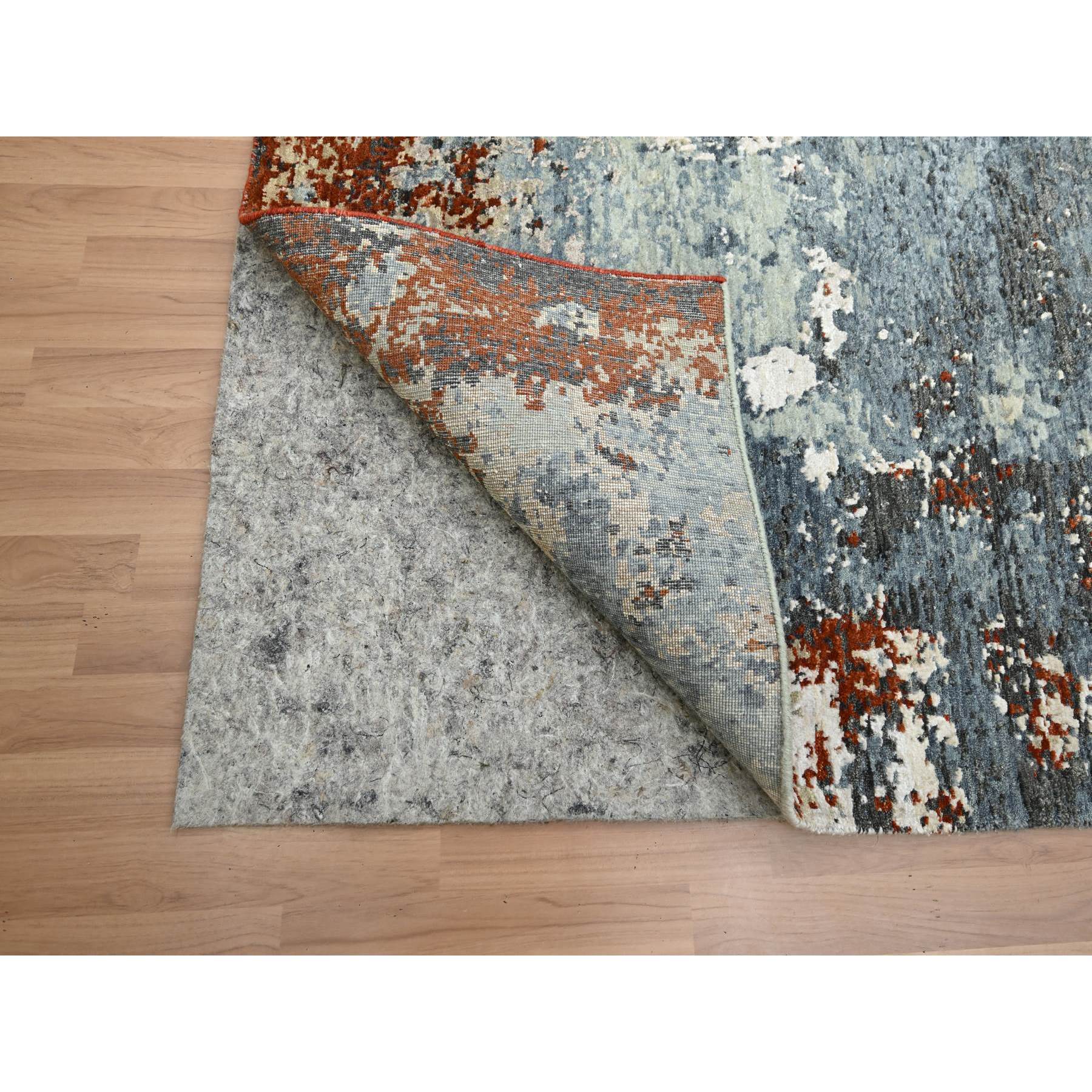 8'x10' Rust Red with Gray, Abstract with Galaxy Design, Persian Knot, Pure Wool, Hand Knotted, Densely Woven, Oriental Rug Sh83138