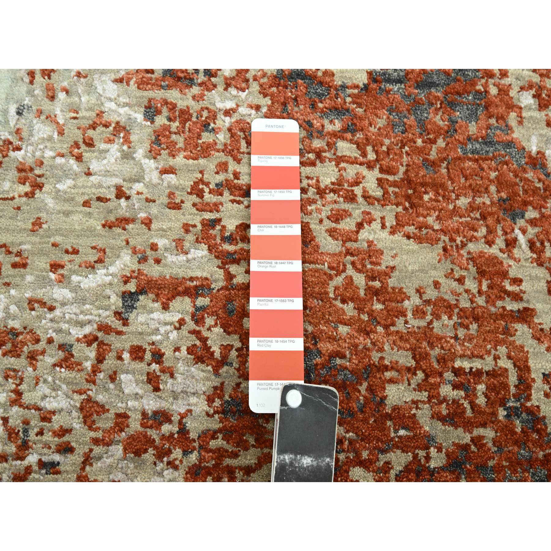 8'x10' Rust Red with Gray, Abstract with Galaxy Design, Persian Knot, Pure Wool, Hand Knotted, Densely Woven, Oriental Rug Sh83138