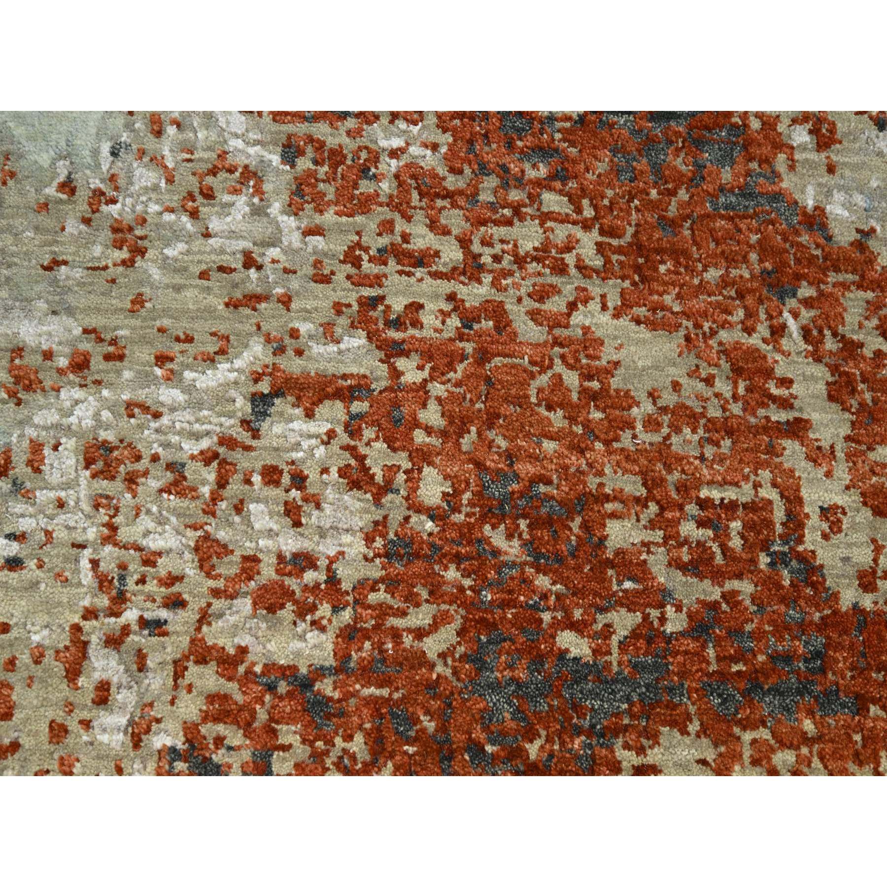 8'x10' Rust Red with Gray, Abstract with Galaxy Design, Persian Knot, Pure Wool, Hand Knotted, Densely Woven, Oriental Rug Sh83138