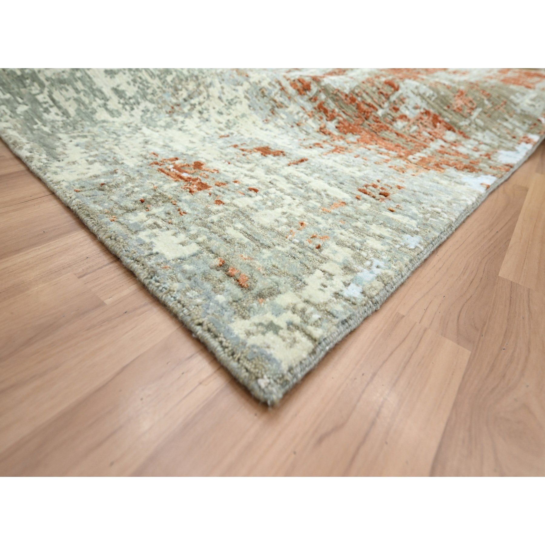 8'1"x10'3" Rust Red with Beige, Abstract with Galaxy Design, Persian Knot, 100% Wool, Hand Knotted, Densely Woven, Oriental Rug Sh83139