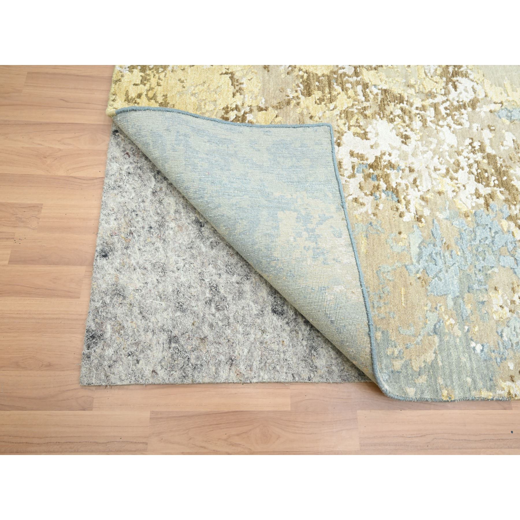 8'x9'8" Beige with Light Blue, 100% Wool, Abstract with Galaxy Design, Persian Knot, Hand Knotted, Densely Woven, Oriental Rug Sh83140