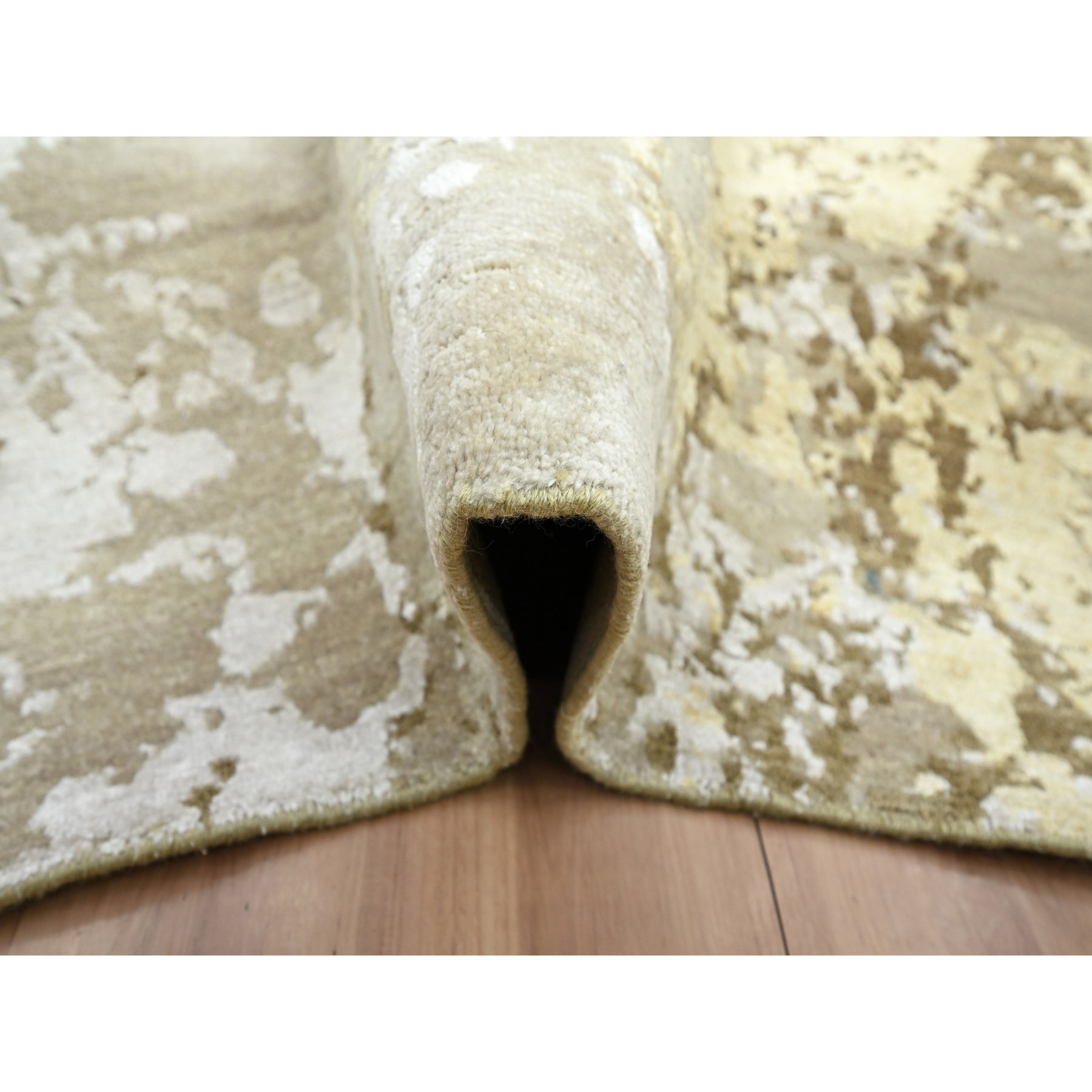 8'x9'8" Beige with Light Blue, 100% Wool, Abstract with Galaxy Design, Persian Knot, Hand Knotted, Densely Woven, Oriental Rug Sh83140
