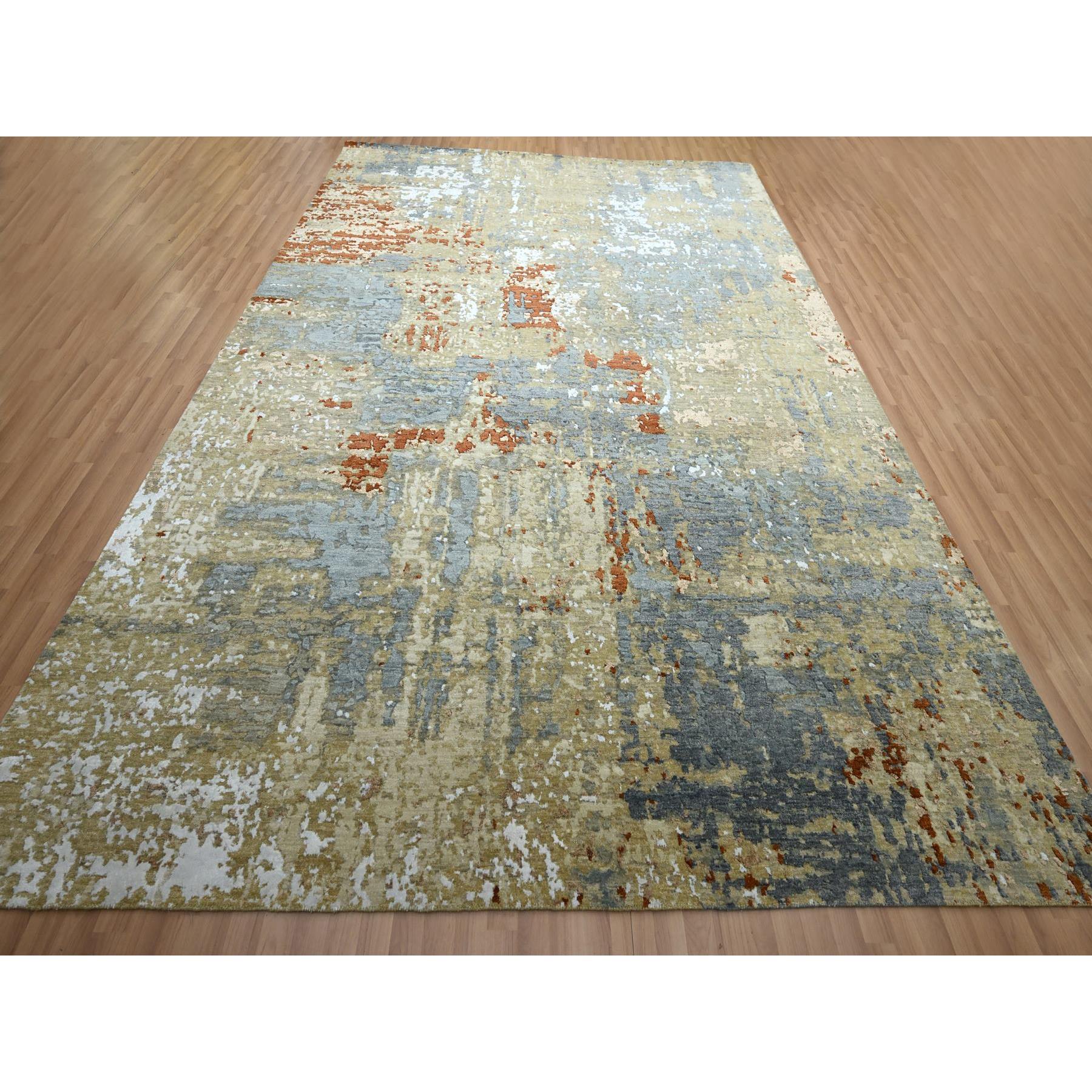 9'x12'8" Stone Blue with Beige, Persian Knot, Densely Woven, Abstract with Galaxy Design, 100% Wool, Hand Knotted, Oriental Rug Sh83141