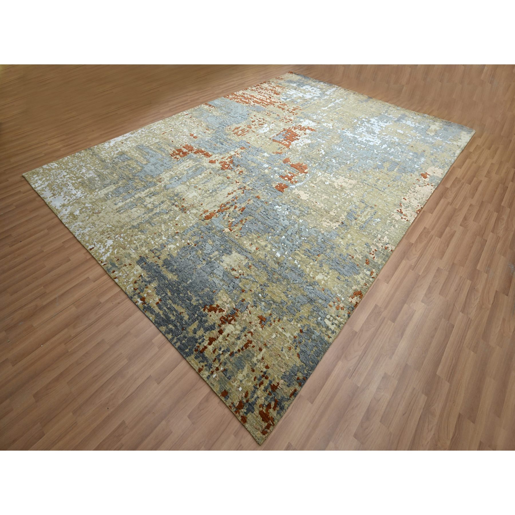 9'x12'8" Stone Blue with Beige, Persian Knot, Densely Woven, Abstract with Galaxy Design, 100% Wool, Hand Knotted, Oriental Rug Sh83141