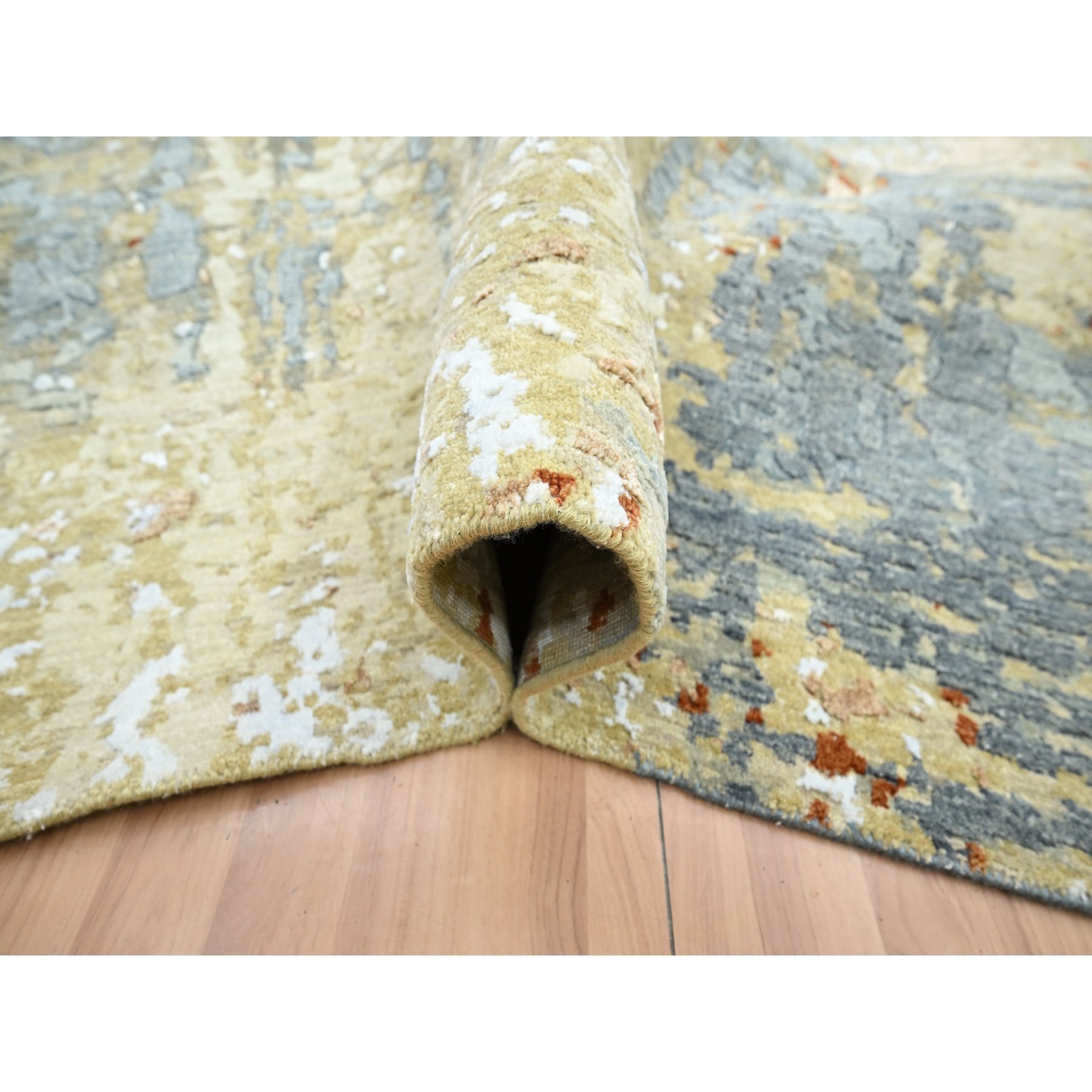 9'x12'8" Stone Blue with Beige, Persian Knot, Densely Woven, Abstract with Galaxy Design, 100% Wool, Hand Knotted, Oriental Rug Sh83141