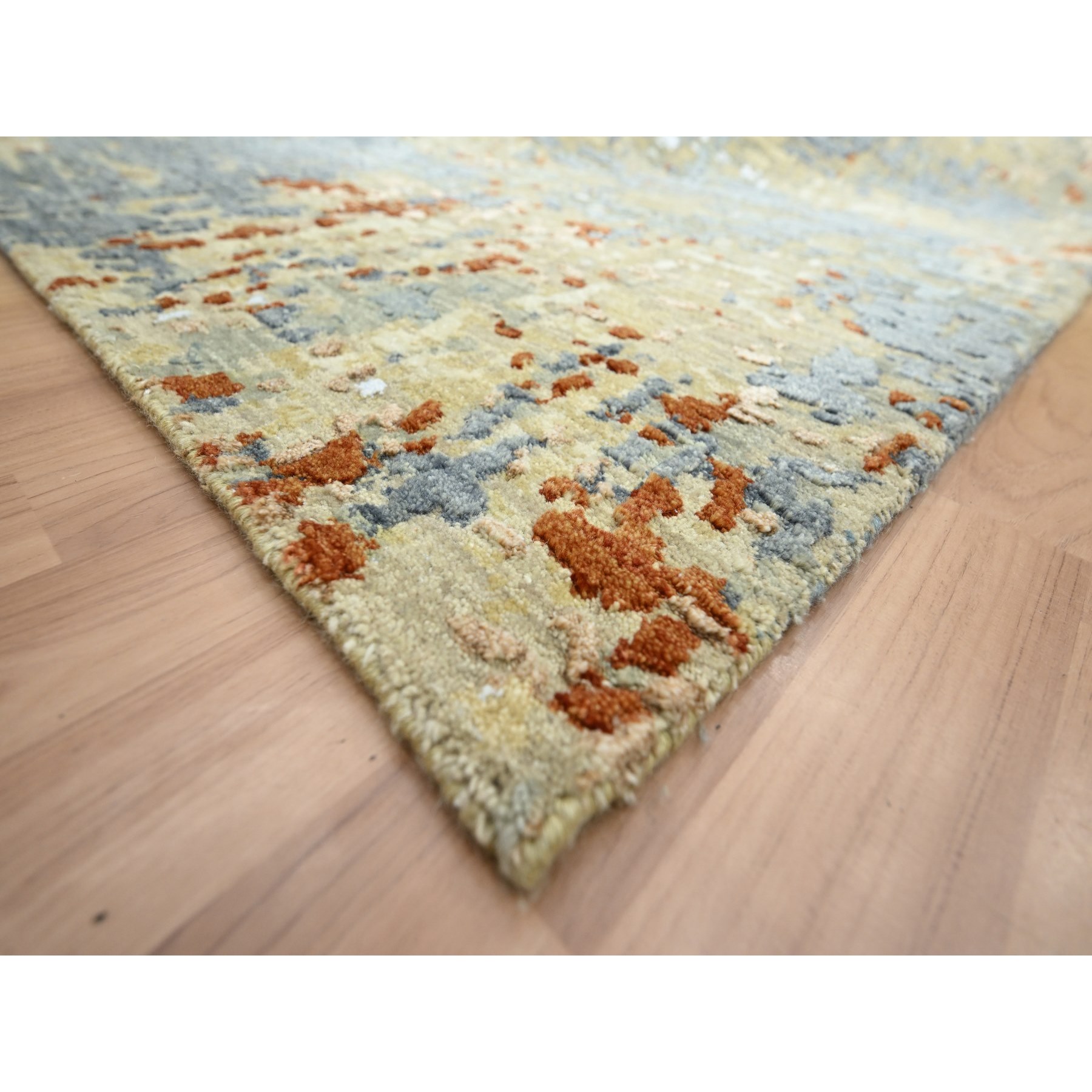 9'x12'8" Stone Blue with Beige, Persian Knot, Densely Woven, Abstract with Galaxy Design, 100% Wool, Hand Knotted, Oriental Rug Sh83141
