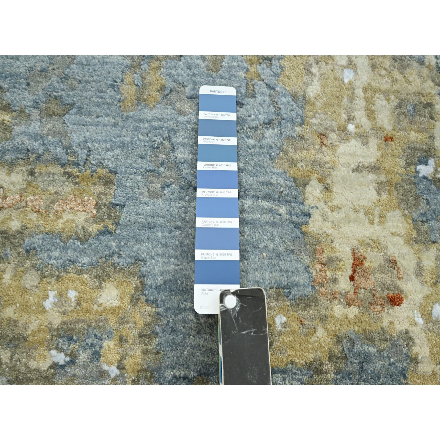 9'x12'8" Stone Blue with Beige, Persian Knot, Densely Woven, Abstract with Galaxy Design, 100% Wool, Hand Knotted, Oriental Rug Sh83141