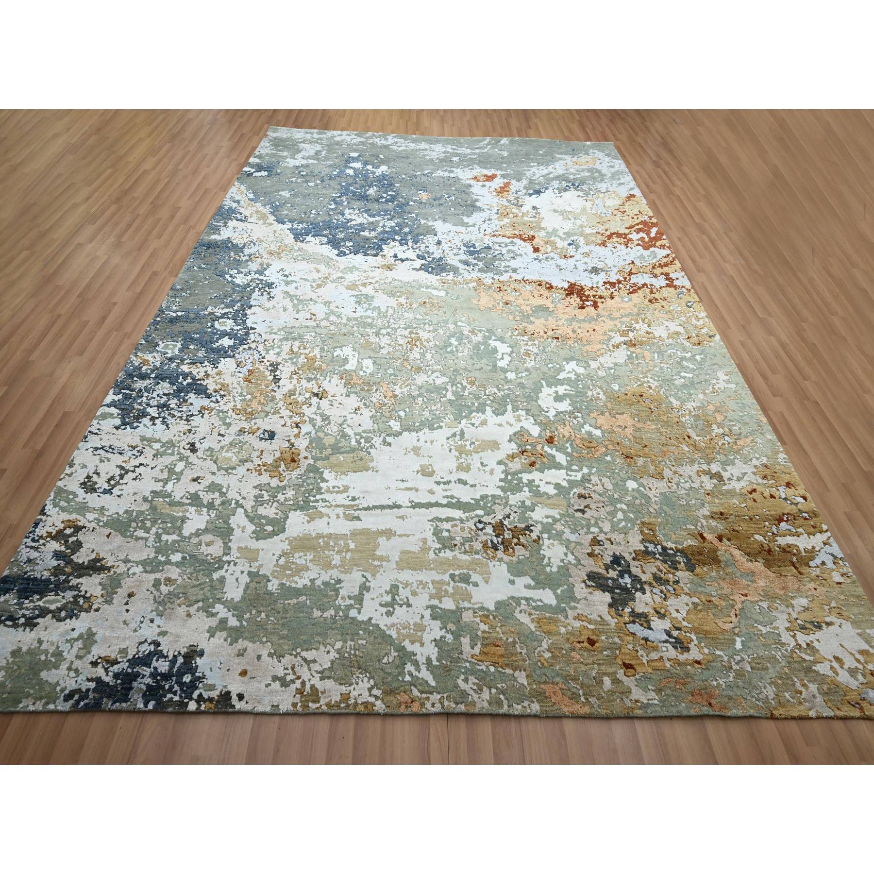 9'x12' Misty Gray, Persian Knot, Colorful Abstract with Galaxy Design, 100% Wool, Hand Knotted, Densely Woven, Oriental Rug Sh83142