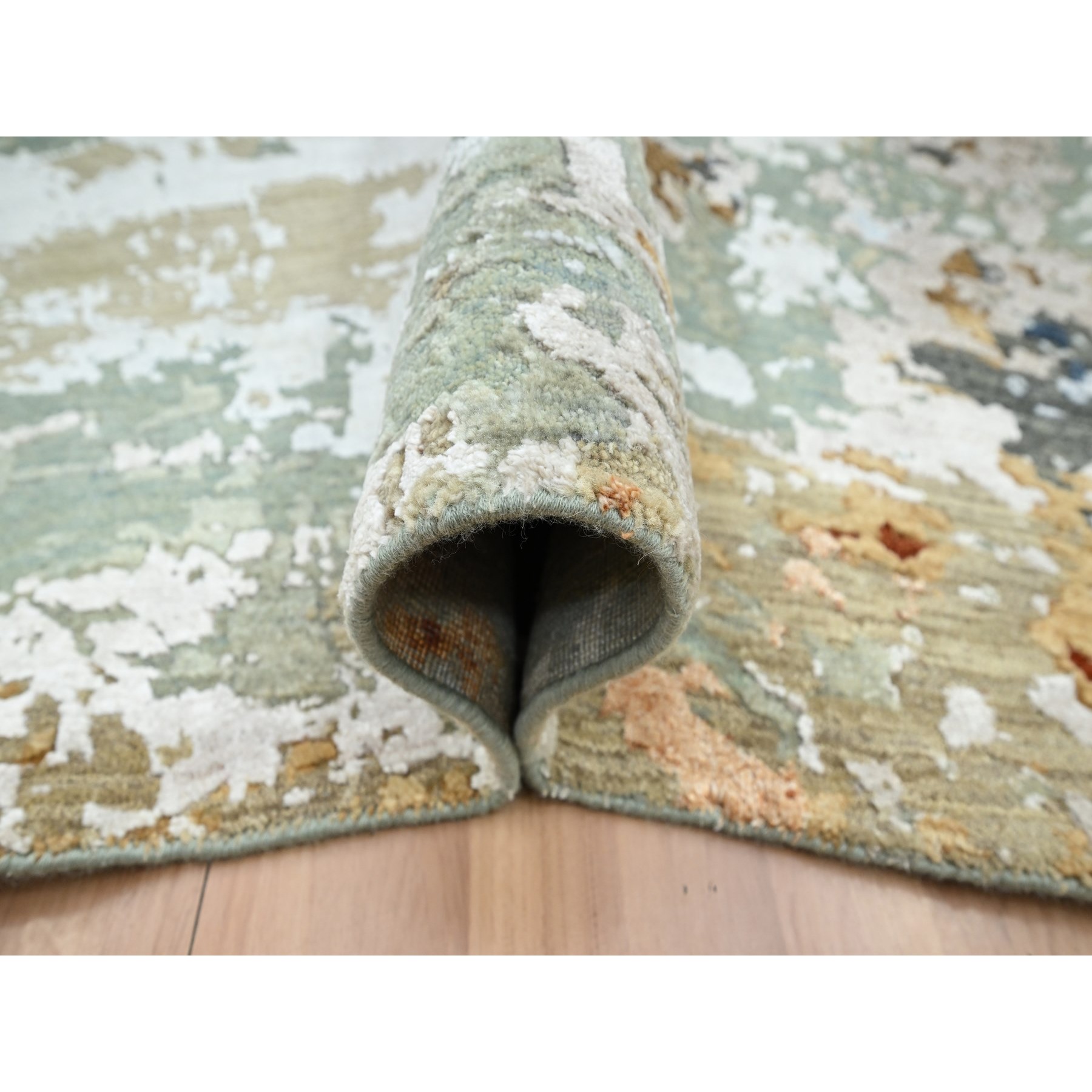 9'x12' Misty Gray, Persian Knot, Colorful Abstract with Galaxy Design, 100% Wool, Hand Knotted, Densely Woven, Oriental Rug Sh83142