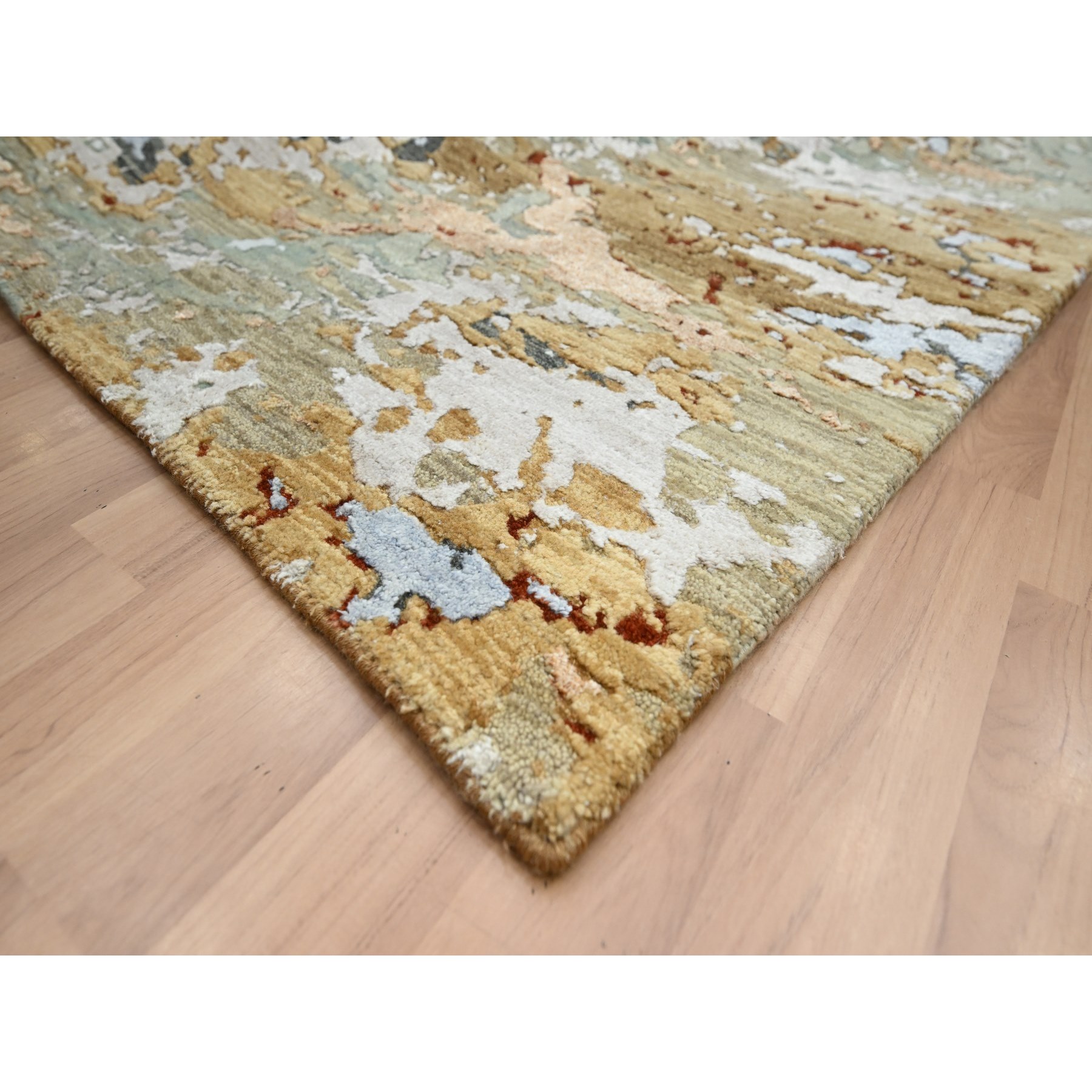 9'x12' Misty Gray, Persian Knot, Colorful Abstract with Galaxy Design, 100% Wool, Hand Knotted, Densely Woven, Oriental Rug Sh83142