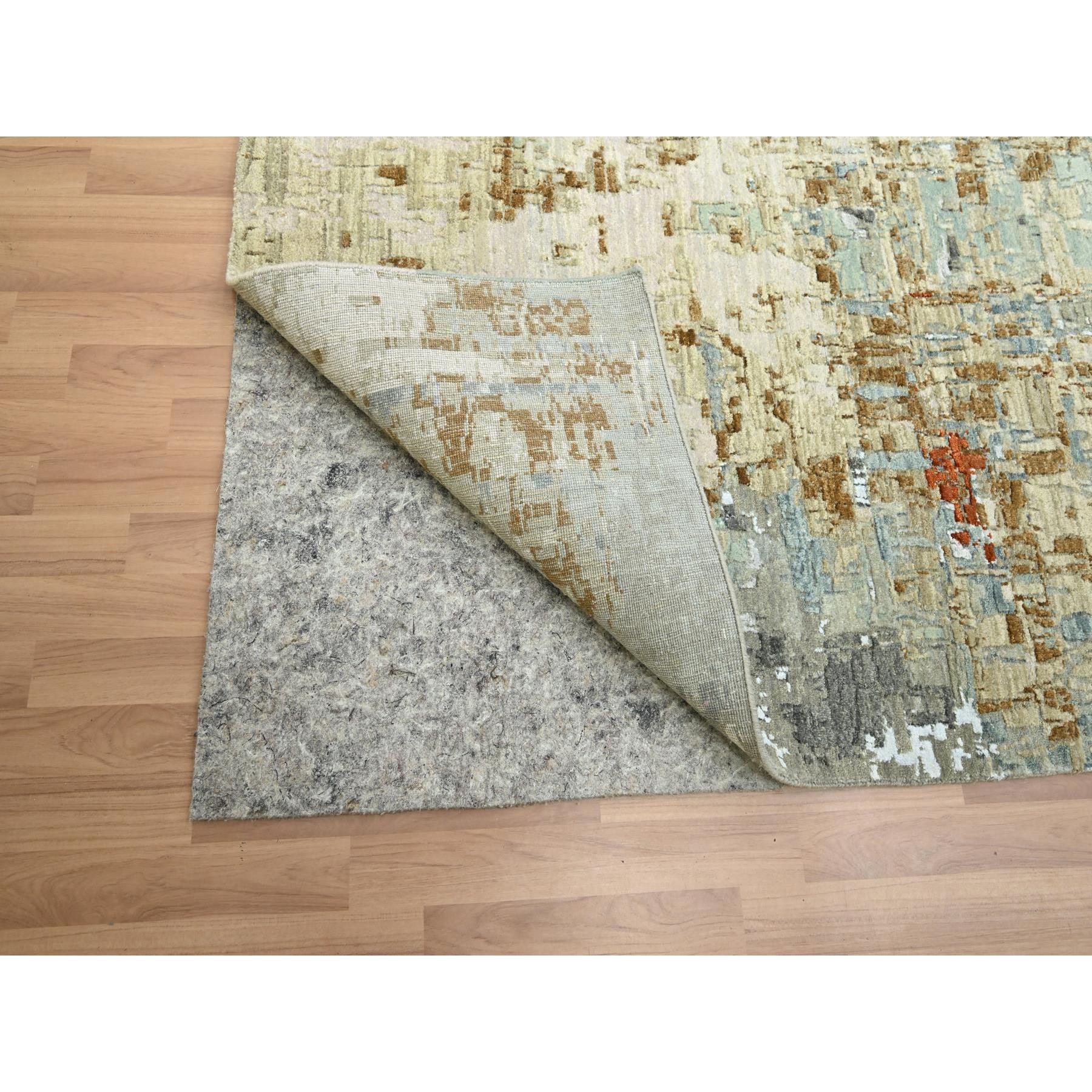9'x11'9" Shades of Gray with Red, Hand Knotted, Abstract with Galaxy Design, Persian Knot, Pure Wool, Densely Woven, Oriental Rug Sh83143