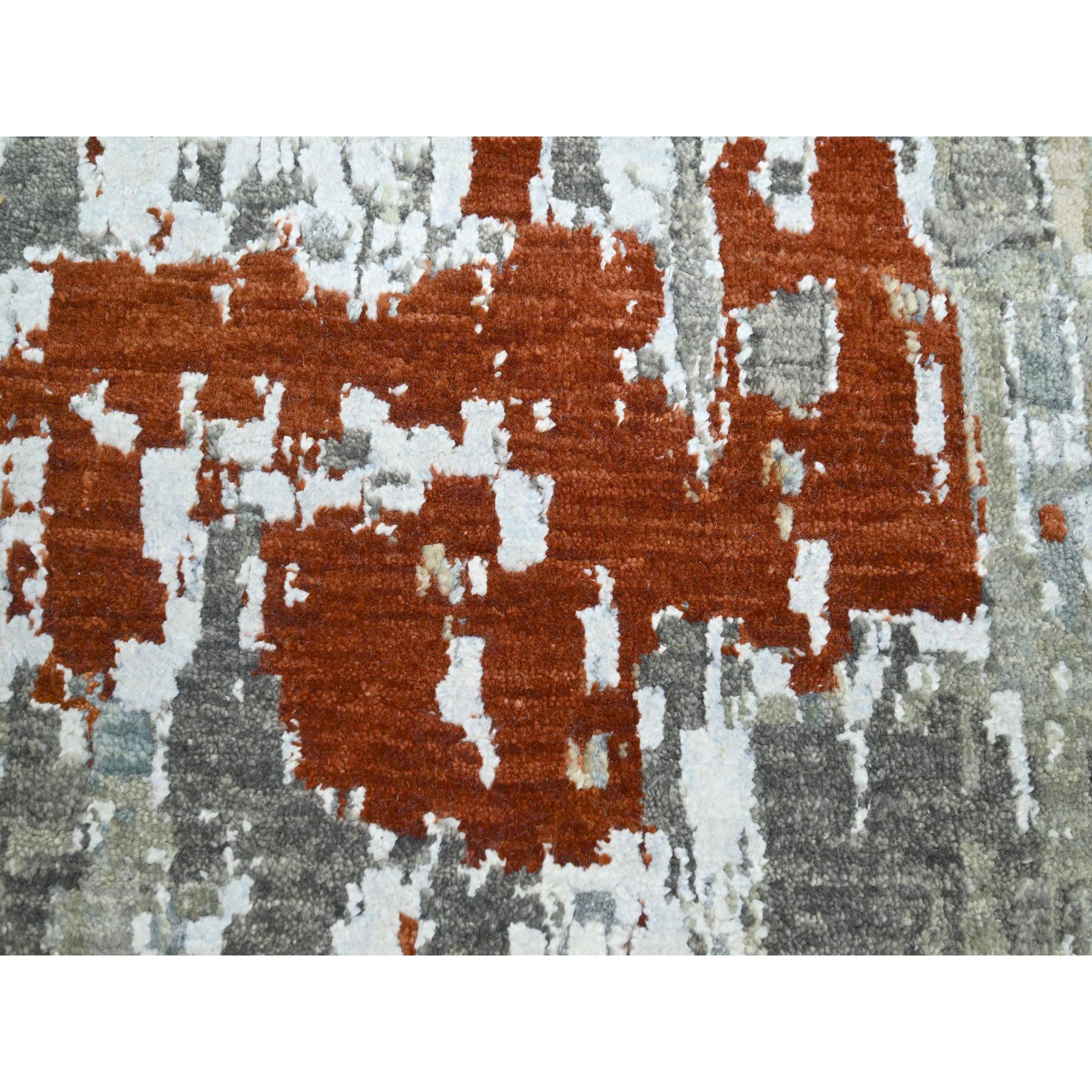9'x11'9" Shades of Gray with Red, Hand Knotted, Abstract with Galaxy Design, Persian Knot, Pure Wool, Densely Woven, Oriental Rug Sh83143
