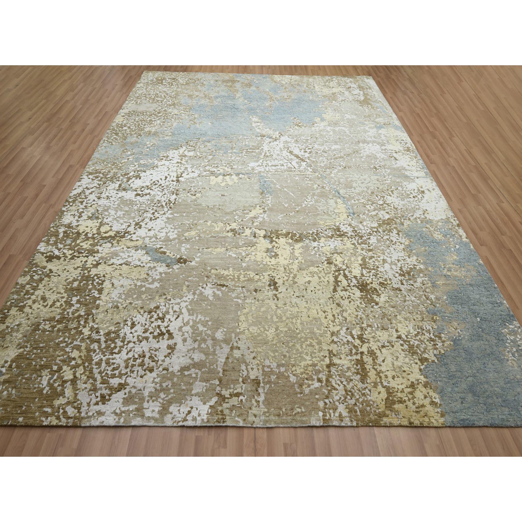 9'x11'10" Shades of Brown with Gray, Persian Knot, Abstract with Galaxy Design, 100% Wool, Hand Knotted, Densely Woven, Oriental Rug Sh83144