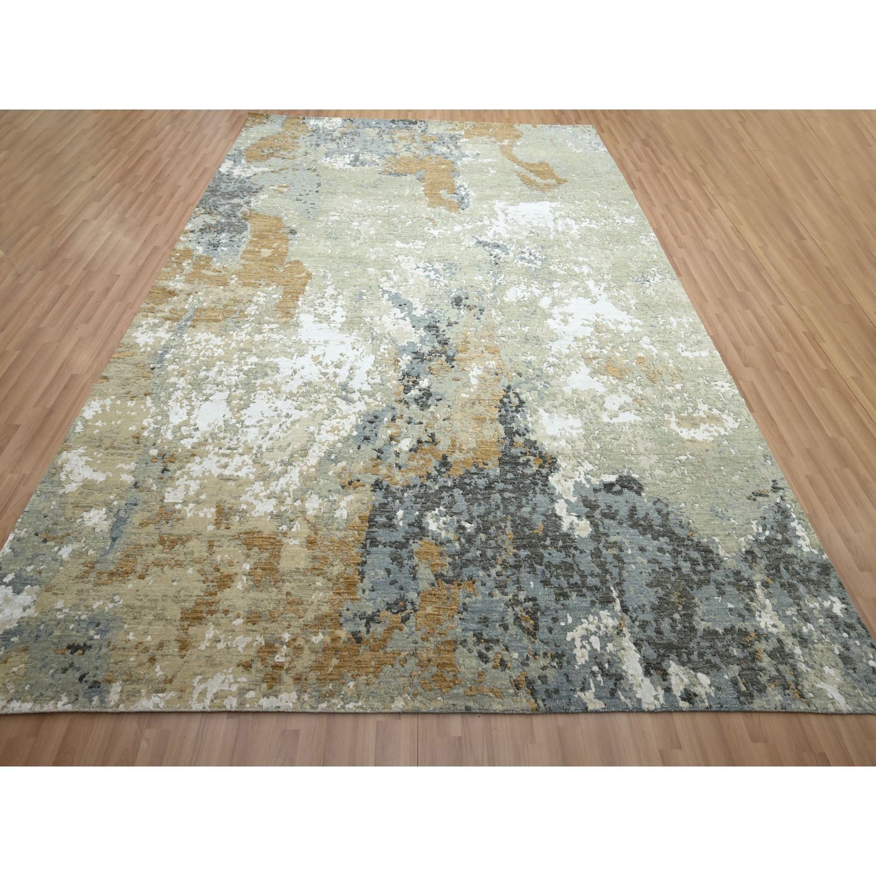 9'x12'1" Shades of Brown, Densely Woven, Abstract with Galaxy Design, Persian Knot, Pure Wool, Hand Knotted, Oriental Rug Sh83145