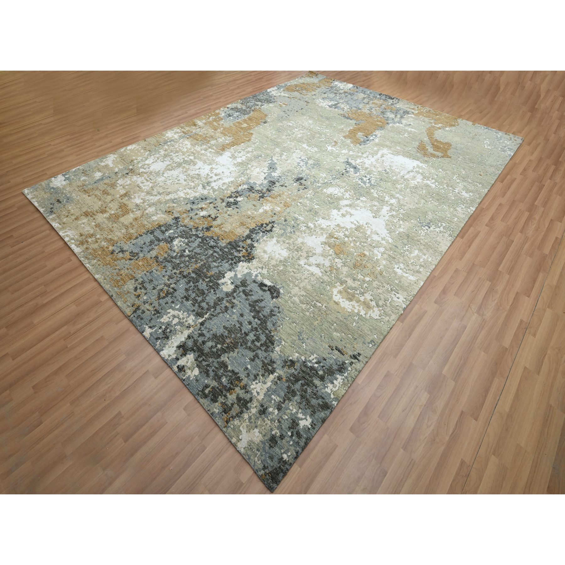 9'x12'1" Shades of Brown, Densely Woven, Abstract with Galaxy Design, Persian Knot, Pure Wool, Hand Knotted, Oriental Rug Sh83145