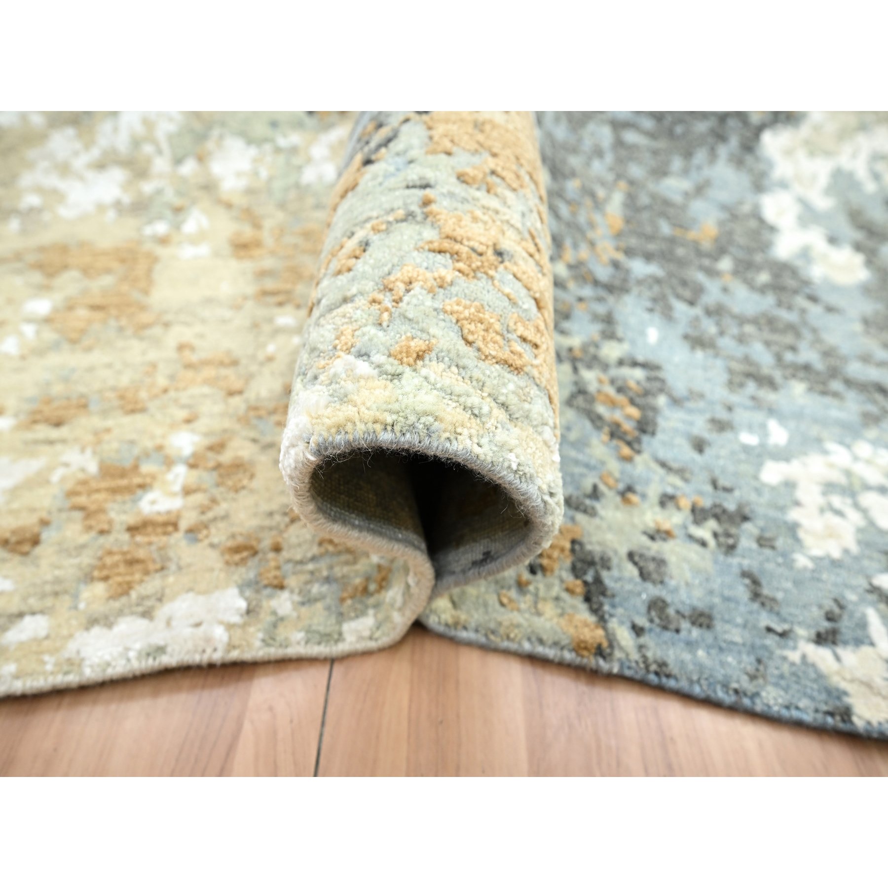 9'x12'1" Shades of Brown, Densely Woven, Abstract with Galaxy Design, Persian Knot, Pure Wool, Hand Knotted, Oriental Rug Sh83145