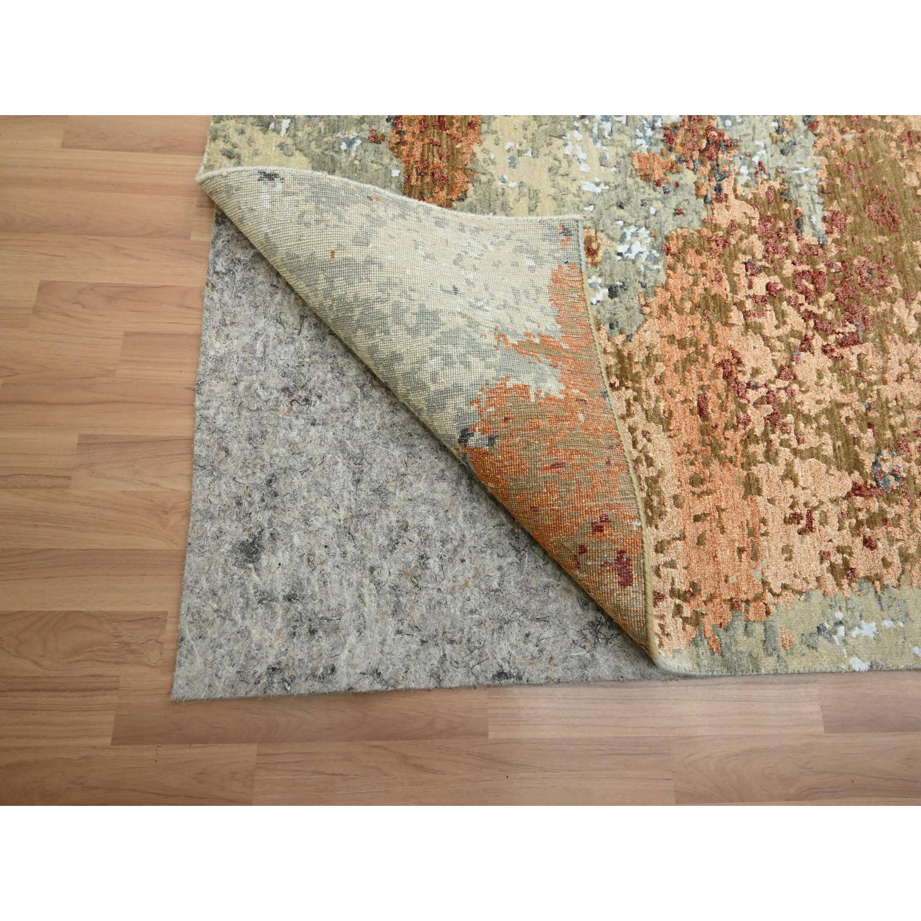 9'x12'2" Beige with Rust, Pure Wool, Abstract with Galaxy Design, Persian Knot, Hand Knotted, Densely Woven, Oriental Rug Sh83146